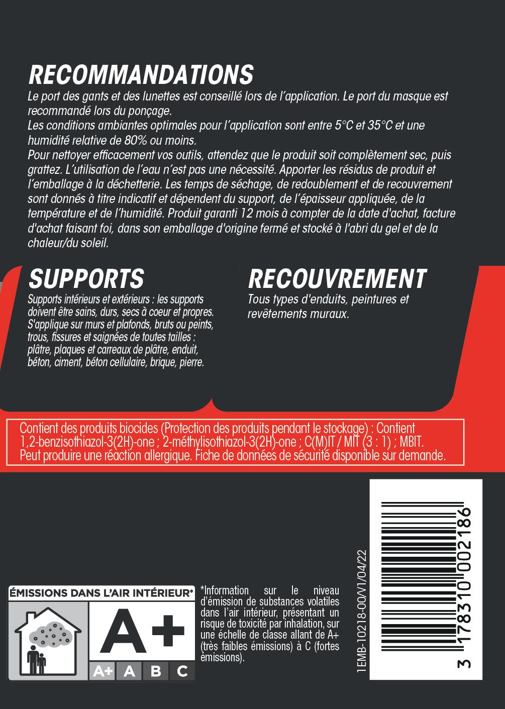 Enduit de rebouchage en poudre Repar'façade TOUPRET blanc 1 kg - 5