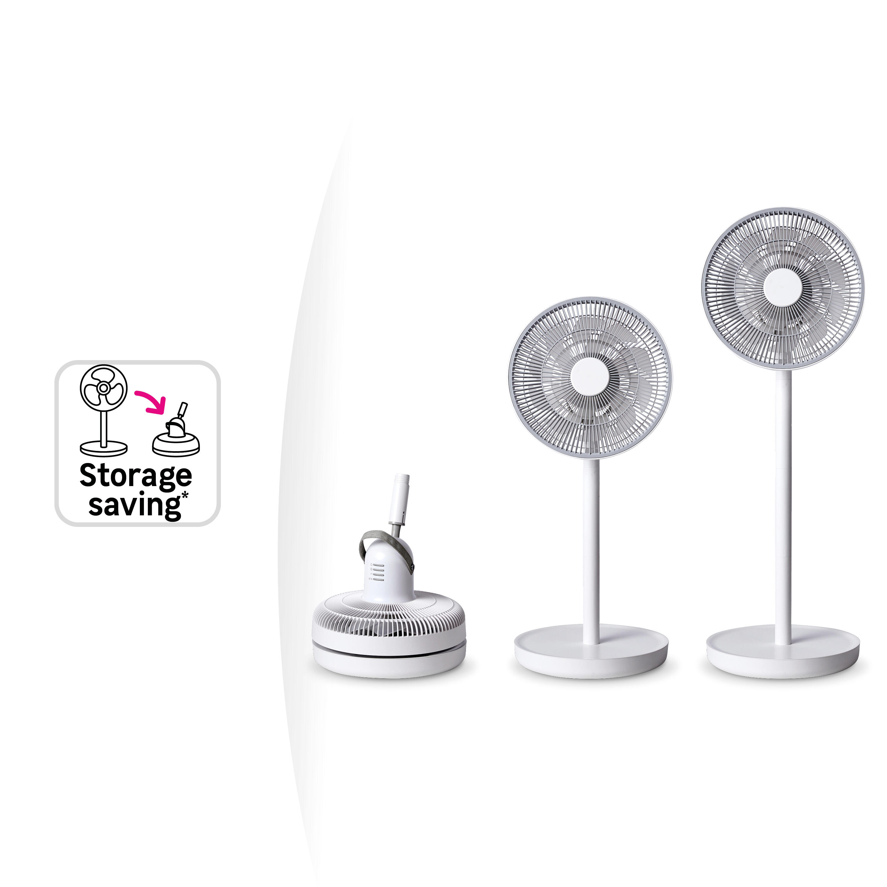 Ventilador dobrável Pop-In Equation com ajustável altura, branco mate, fácil armazenamento - 1