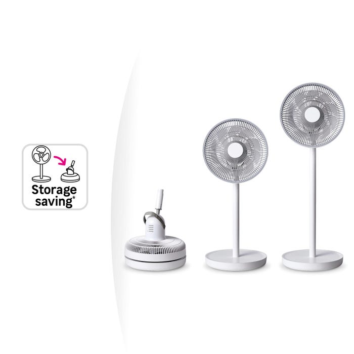 Ventilador dobrável Pop-In Equation com ajustável altura, branco mate, fácil armazenamento