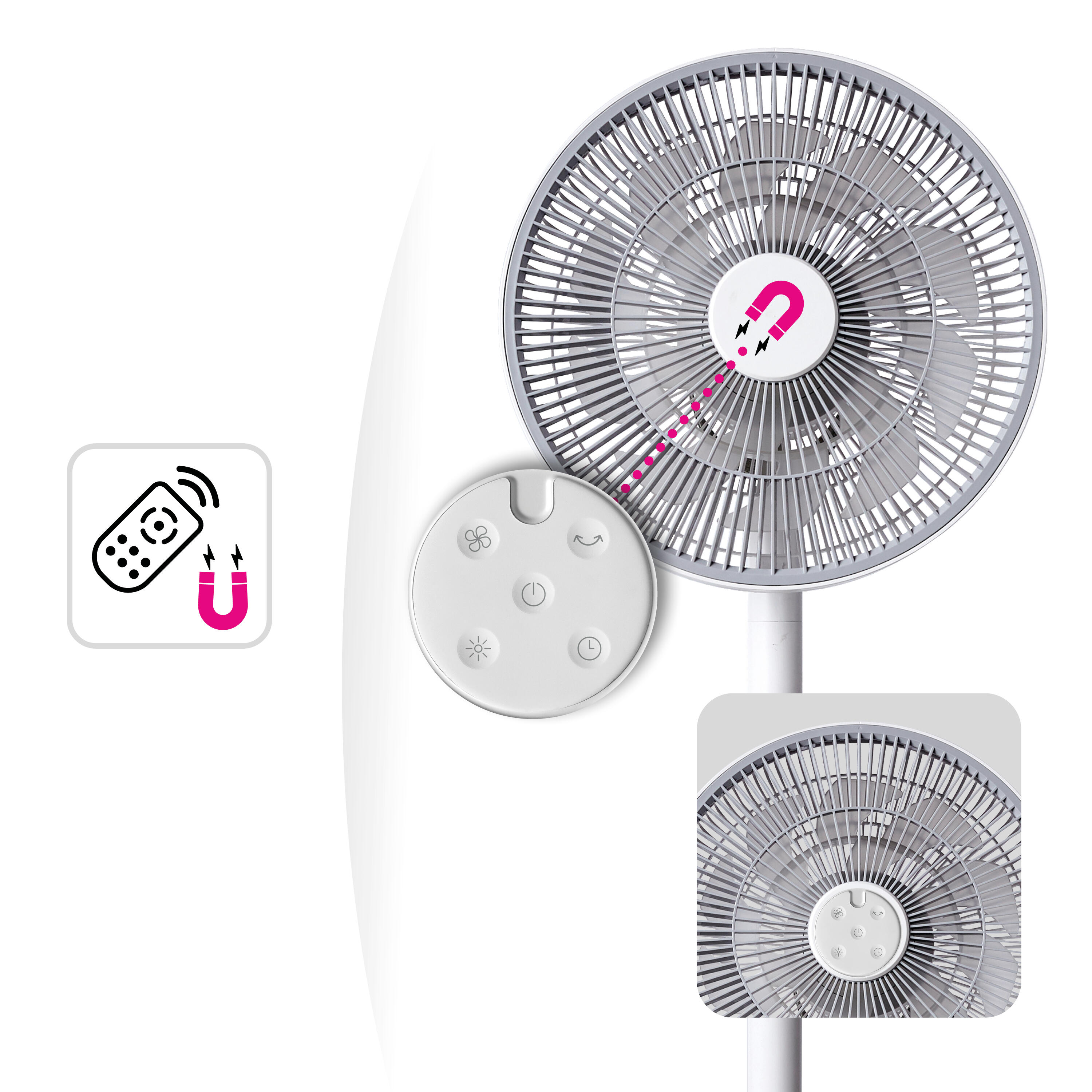 prático ventilador com controle magnético e temporizador antes do desligamento automático para uso noturno Ventilador Pop-In Equation branco fosco - 4