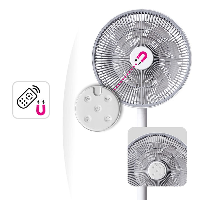 prático ventilador com controle magnético e temporizador antes do desligamento automático para uso noturno Ventilador Pop-In Equation branco fosco