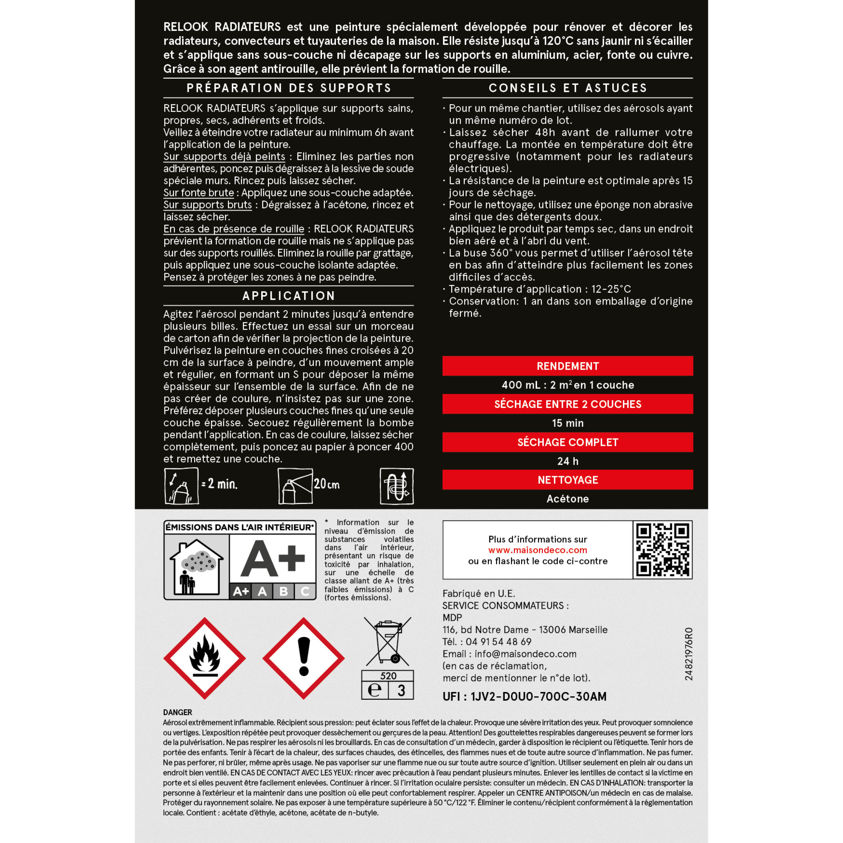 Bombe de peinture Relook radiateurs MAISON DECO noir satiné 400 ml - 5