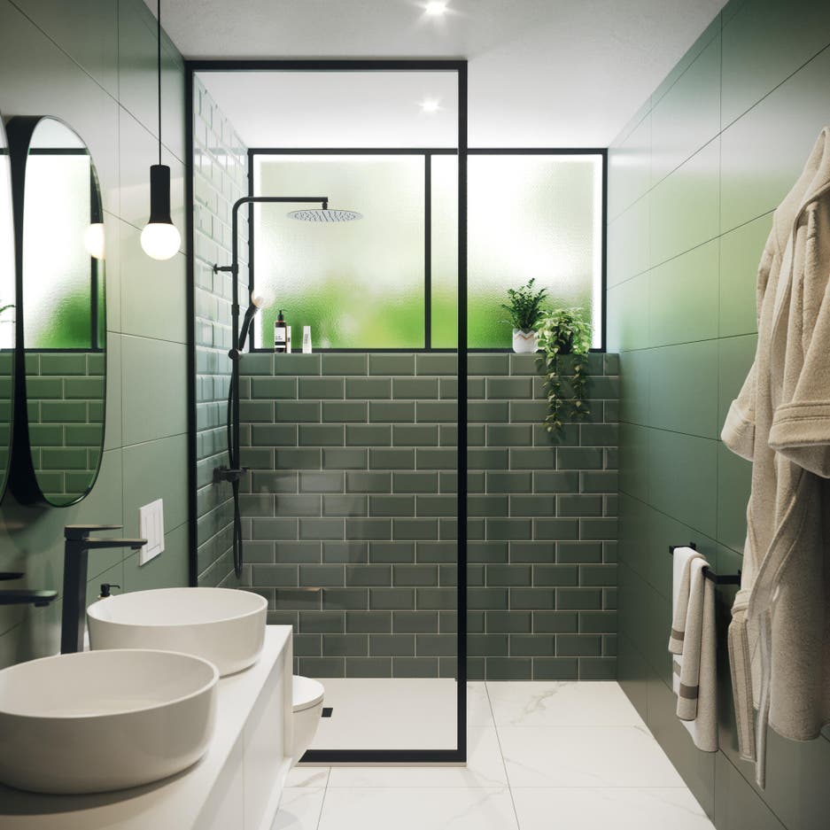 Oser le vert pour une douche à l’italienne grandeur nature Leroy Merlin