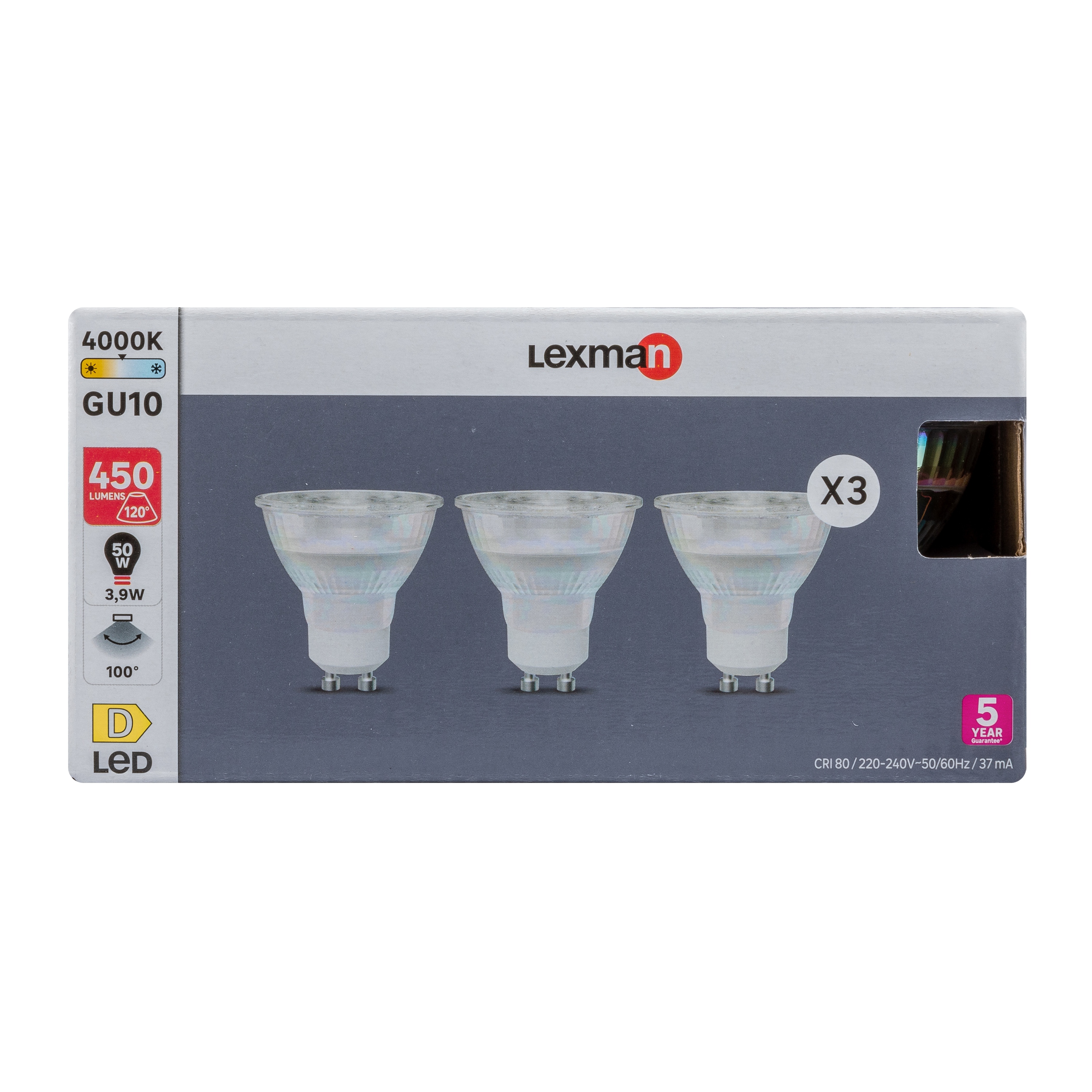 Pack 3 Lâmpadas led GU10 450 lm 4000K Lexman - 6