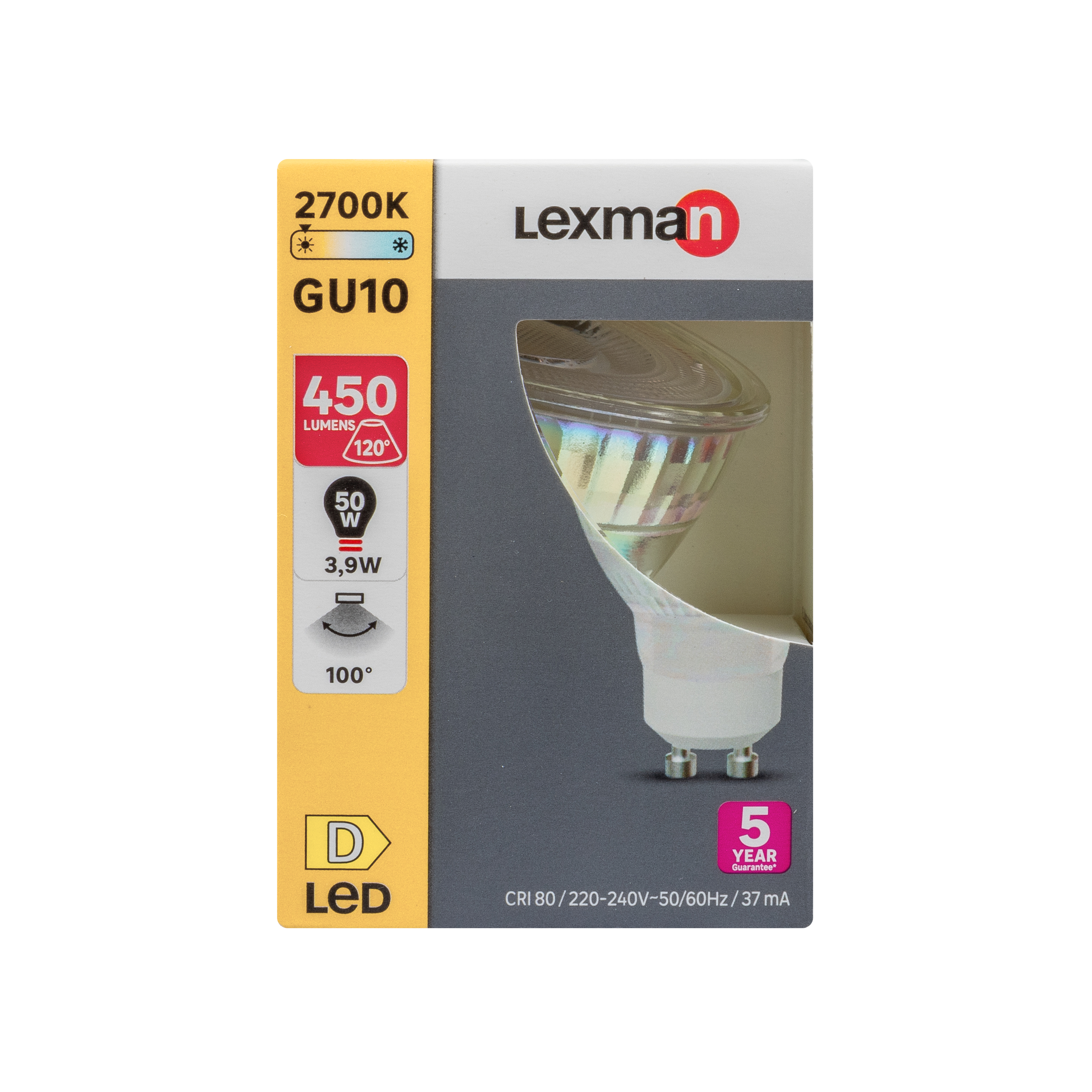 Żarówka LED GU10 3,9 W 450 lm Ciepła biel Lexman - 7