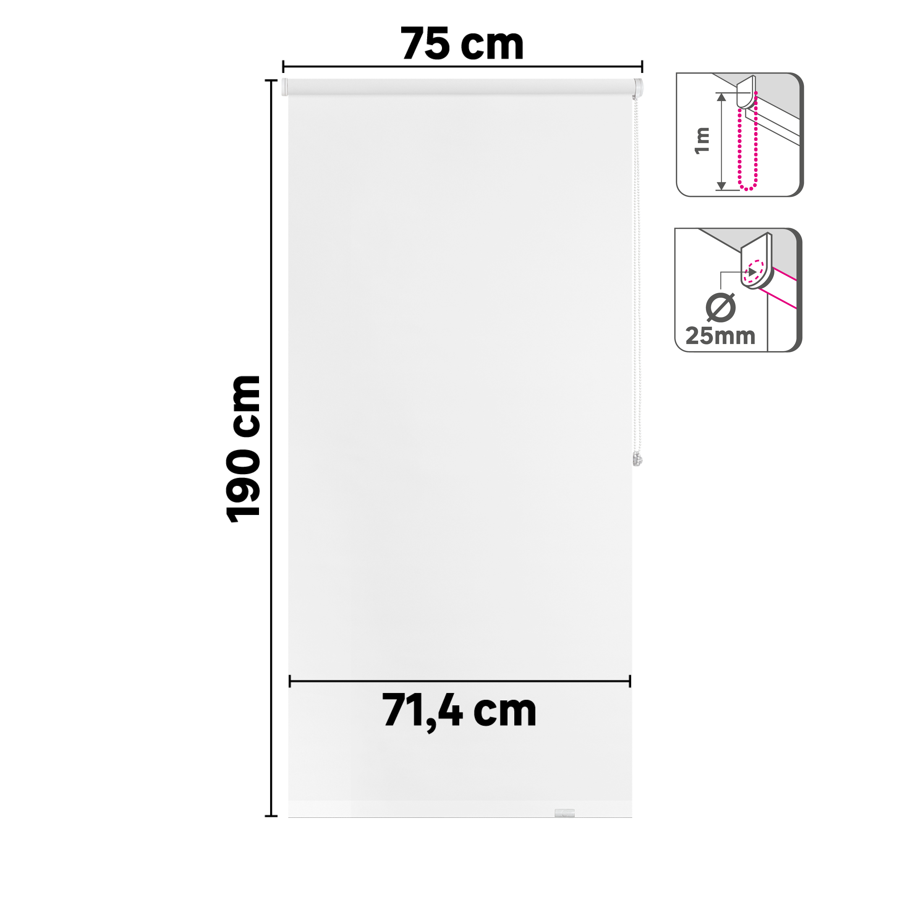 Estor enrollable opaco  con cadena Mambo poliéster liso blanco INSPIRE de 75x190cm. Instalación sin taladrar - 12