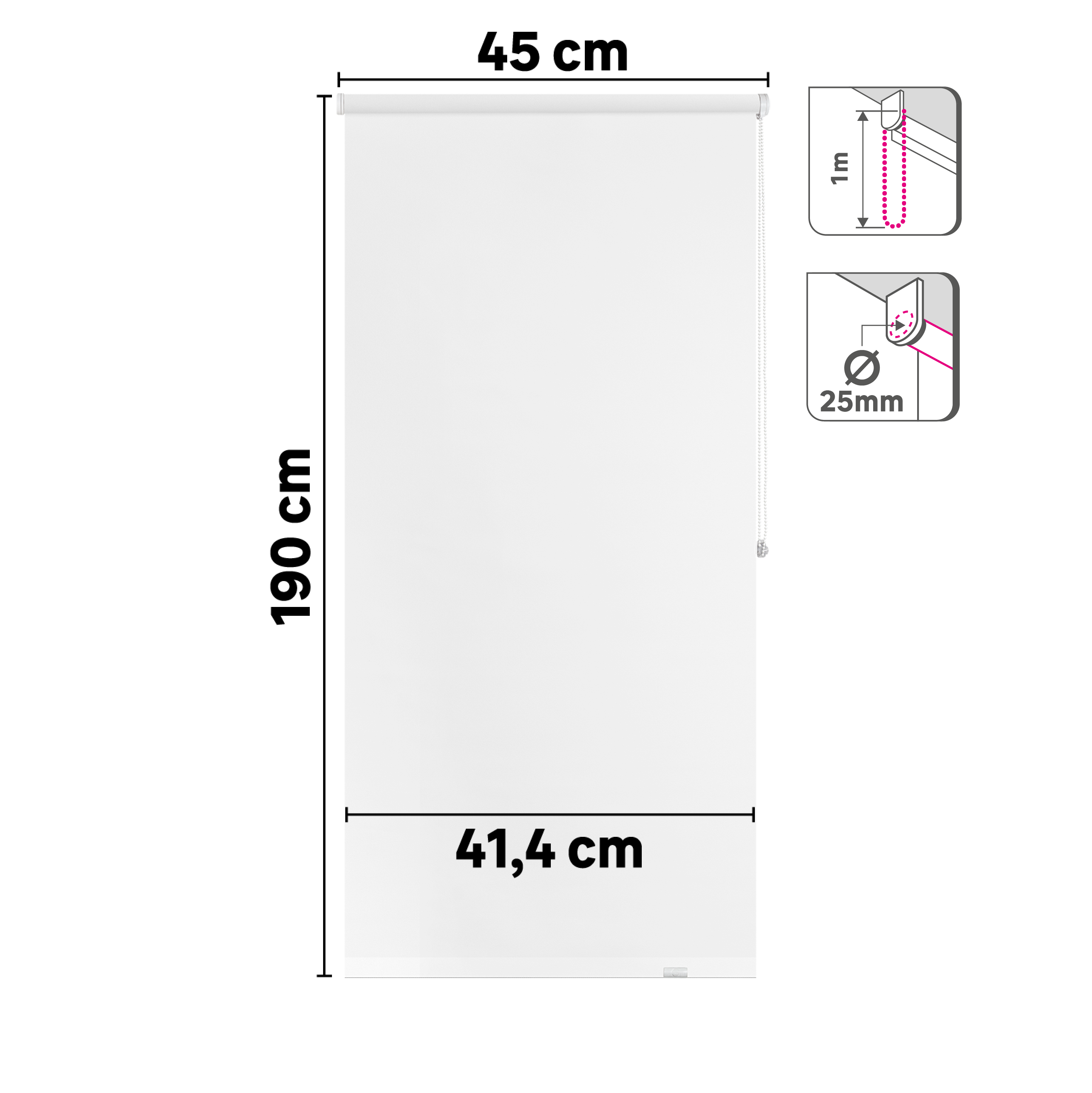 Estor enrollable opaco  con cadena Mambo poliéster liso blanco INSPIRE de 45x190cm. Instalación sin taladrar - 13