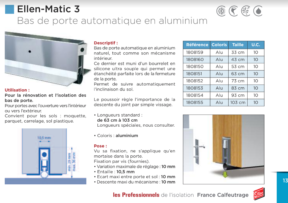Plinthe acoustique et thermique en aluminium pour porte de 73 cm - 4