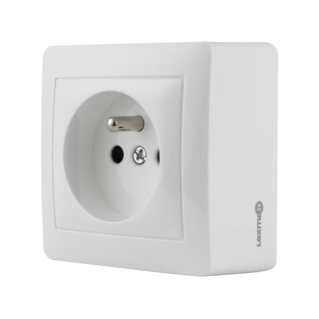 Prise avec terre saillie complet Surface, LEXMAN blanc