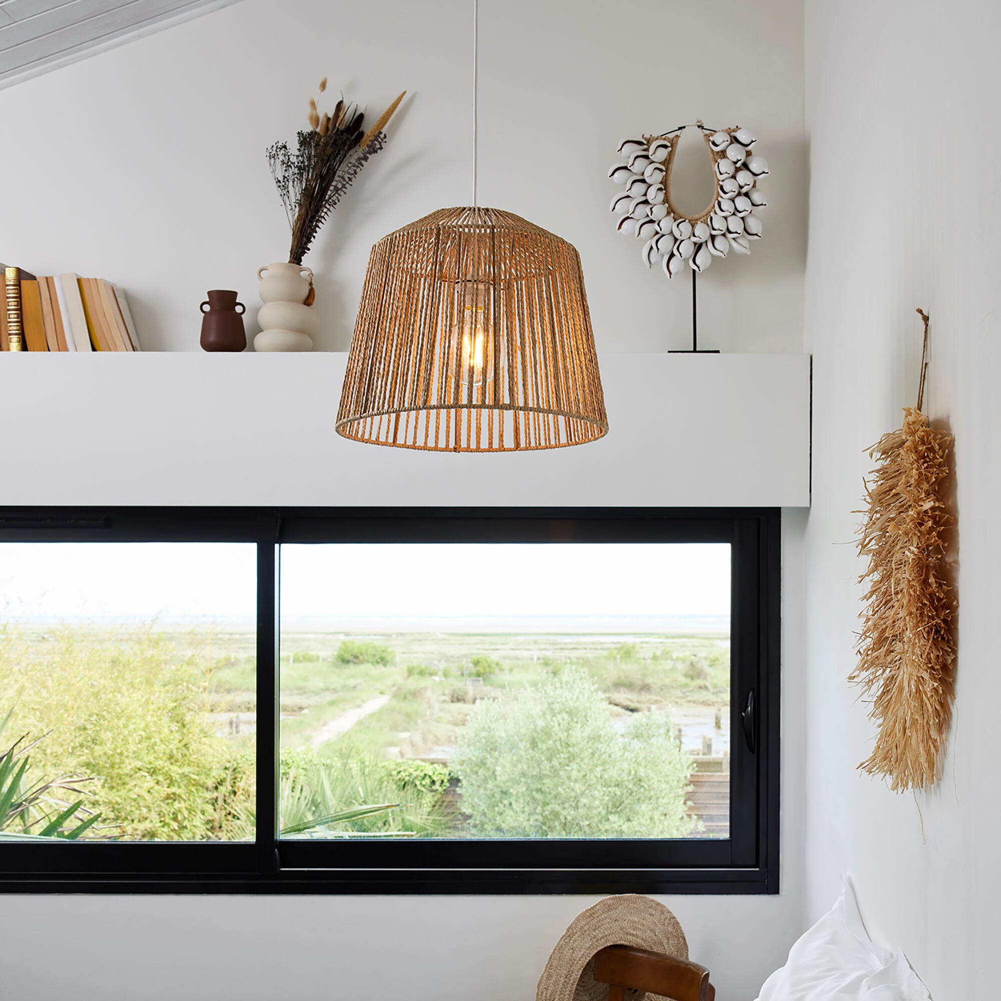 Lámpara de techo colgante de papel beige 1 luz E27 Quintana 40 cm y altura regulable - 2