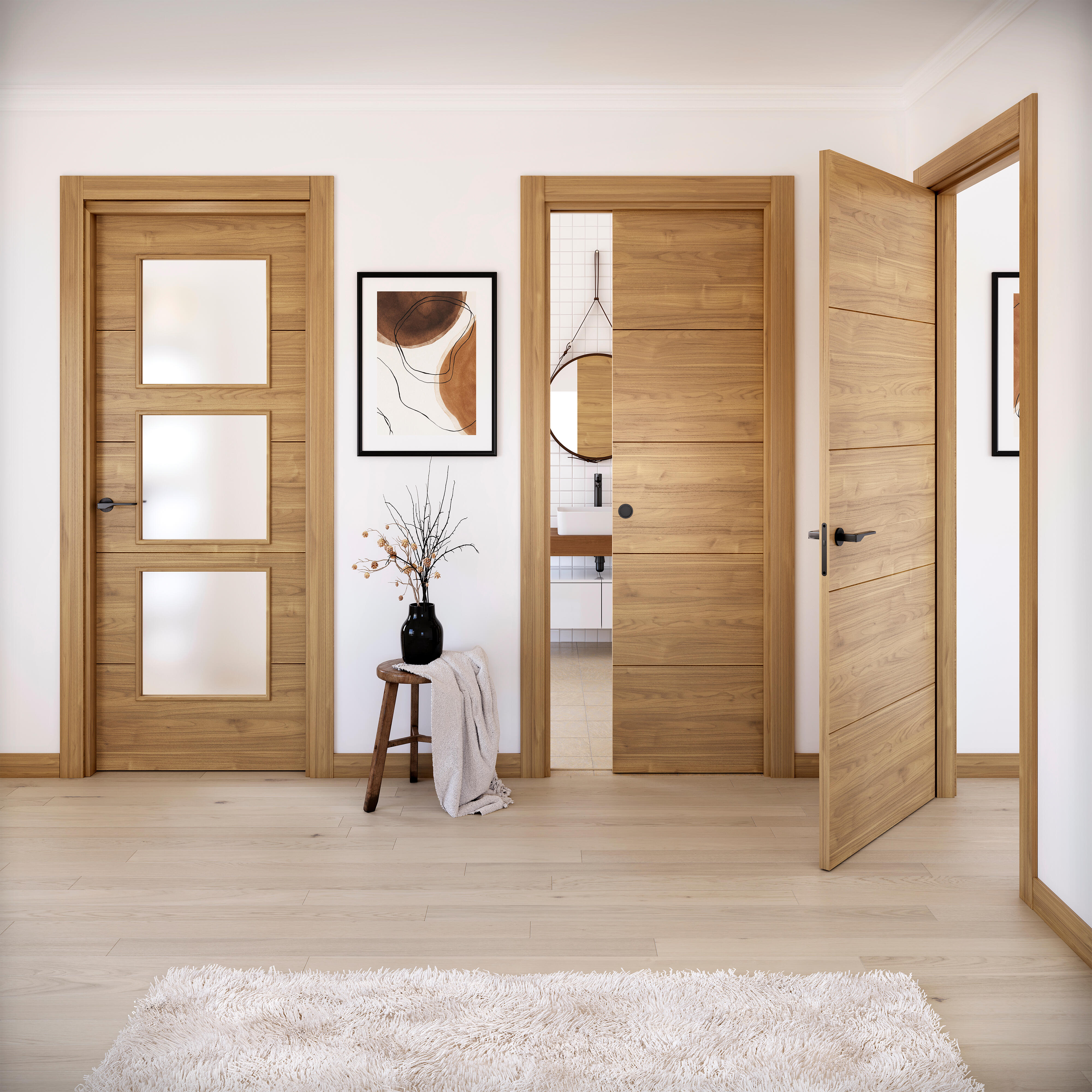 Puerta de interior abatible ciega maciza barnizada Line Plus Berna Slow nogal apertura derecha cerco de 7x3 anchura 72.5cm - 2