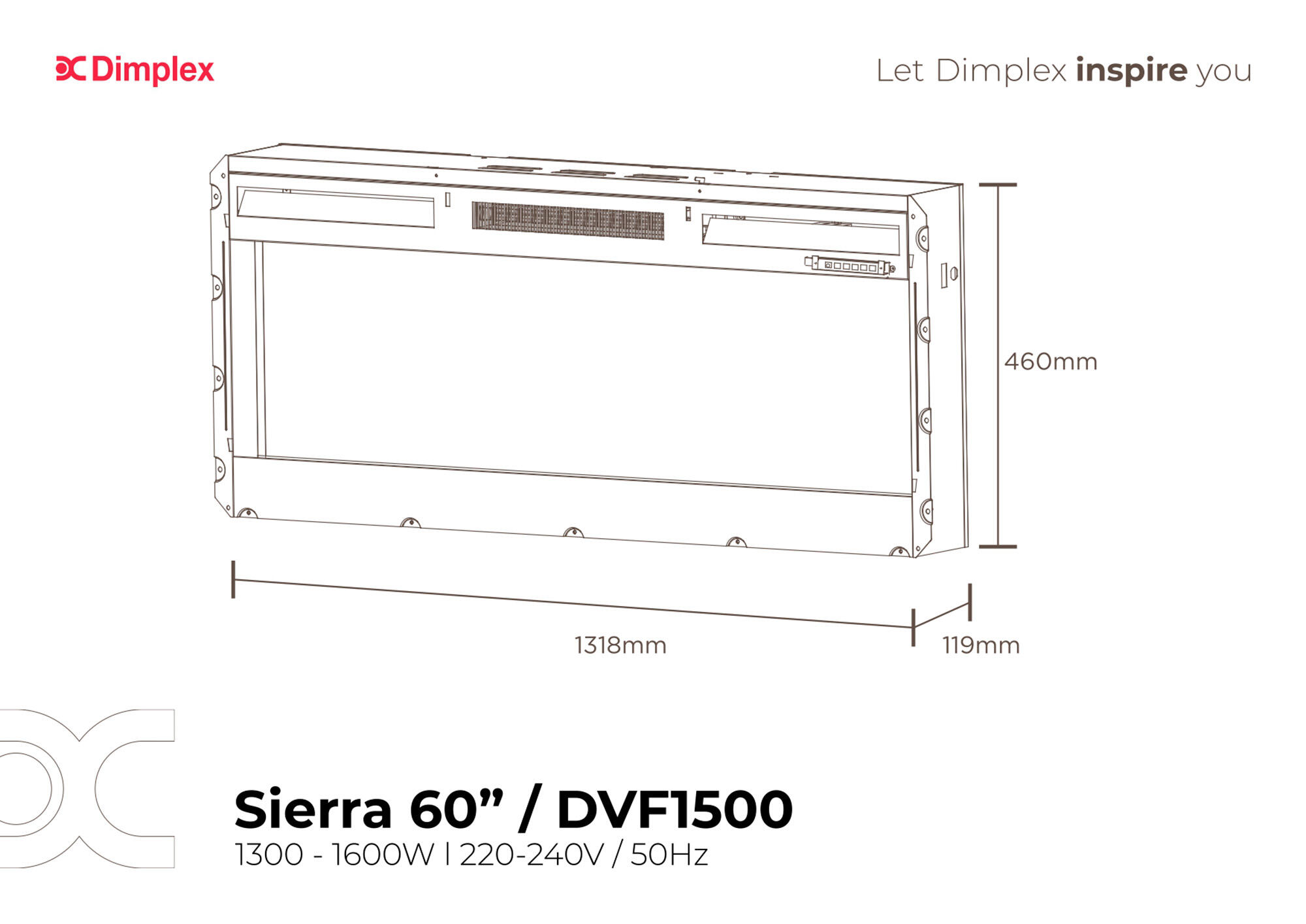 Chimenea eléctrica DIMPLEX Sierra 60 de 49.5x152.4x13.2 cm - 10