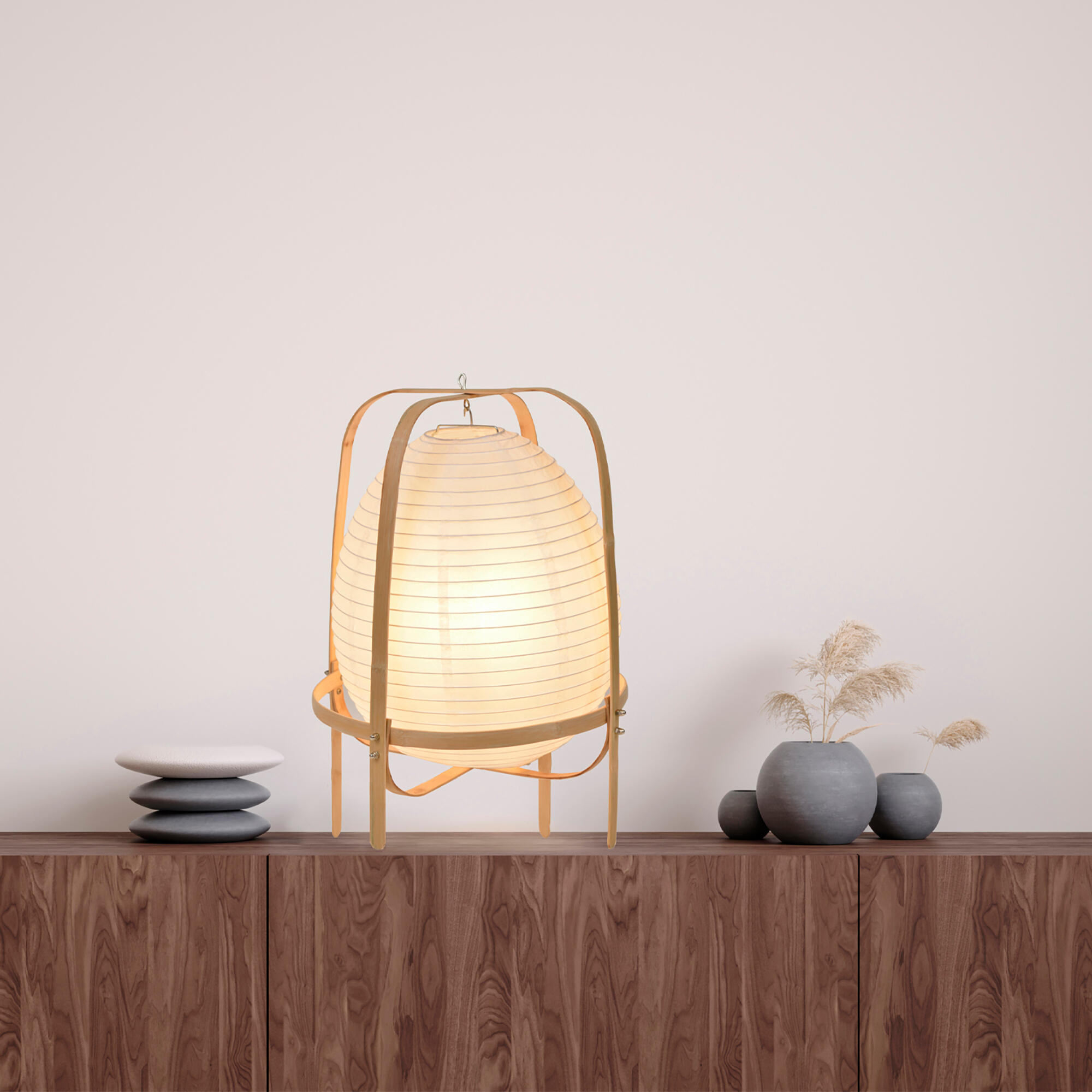 Lámpara de mesa compatible con casquillo e27 akemi corep con pie y pantalla de papel alimentación a red