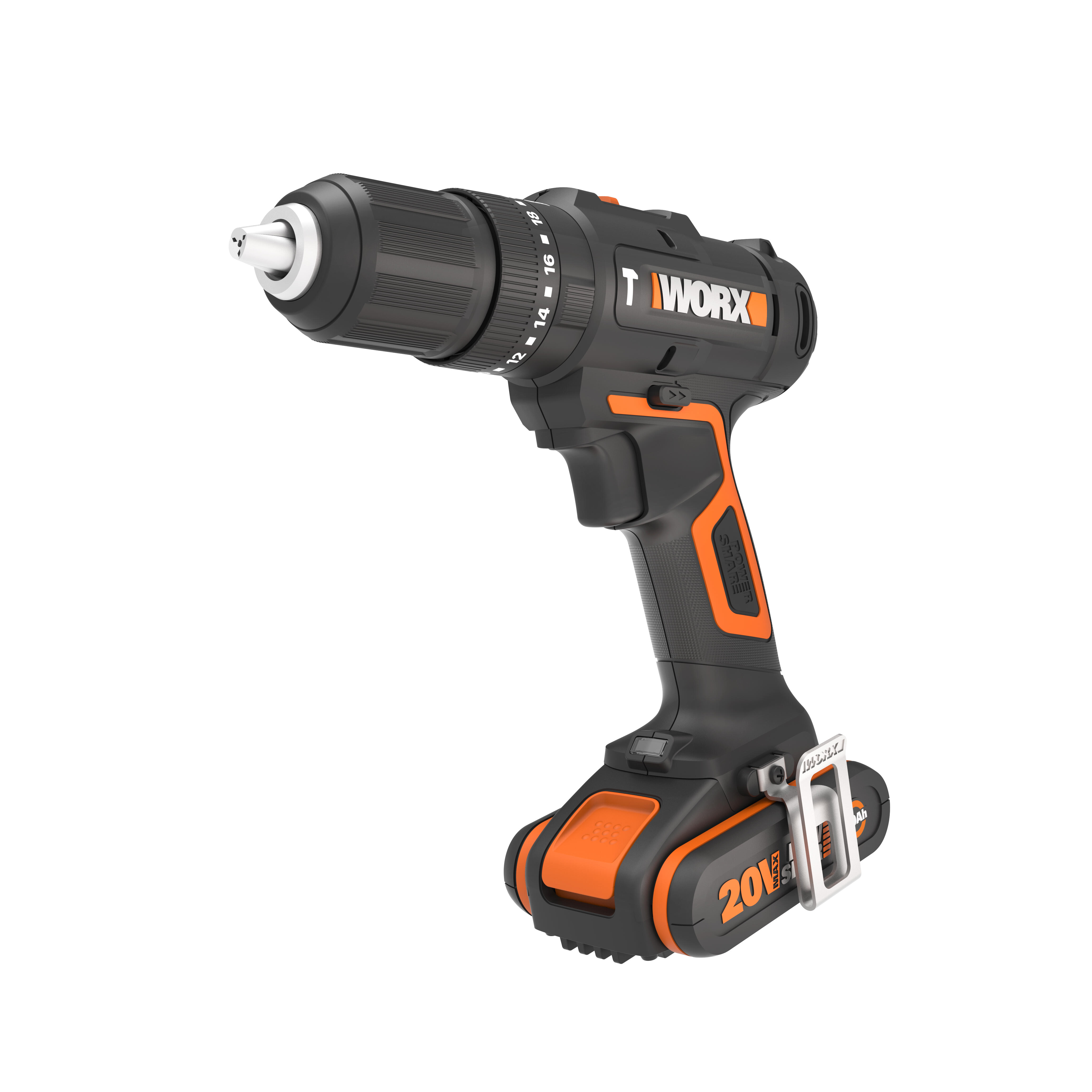 Taladro percutor a batería WORX 20V - 2 baterias :2 baterías de 20V y 2,0Ah - cargador de batería rápido de 1 hora, 1 estuche enrollable con 30 brocas y puntas, 1 maletín de transporte - POWERSHARE - 4