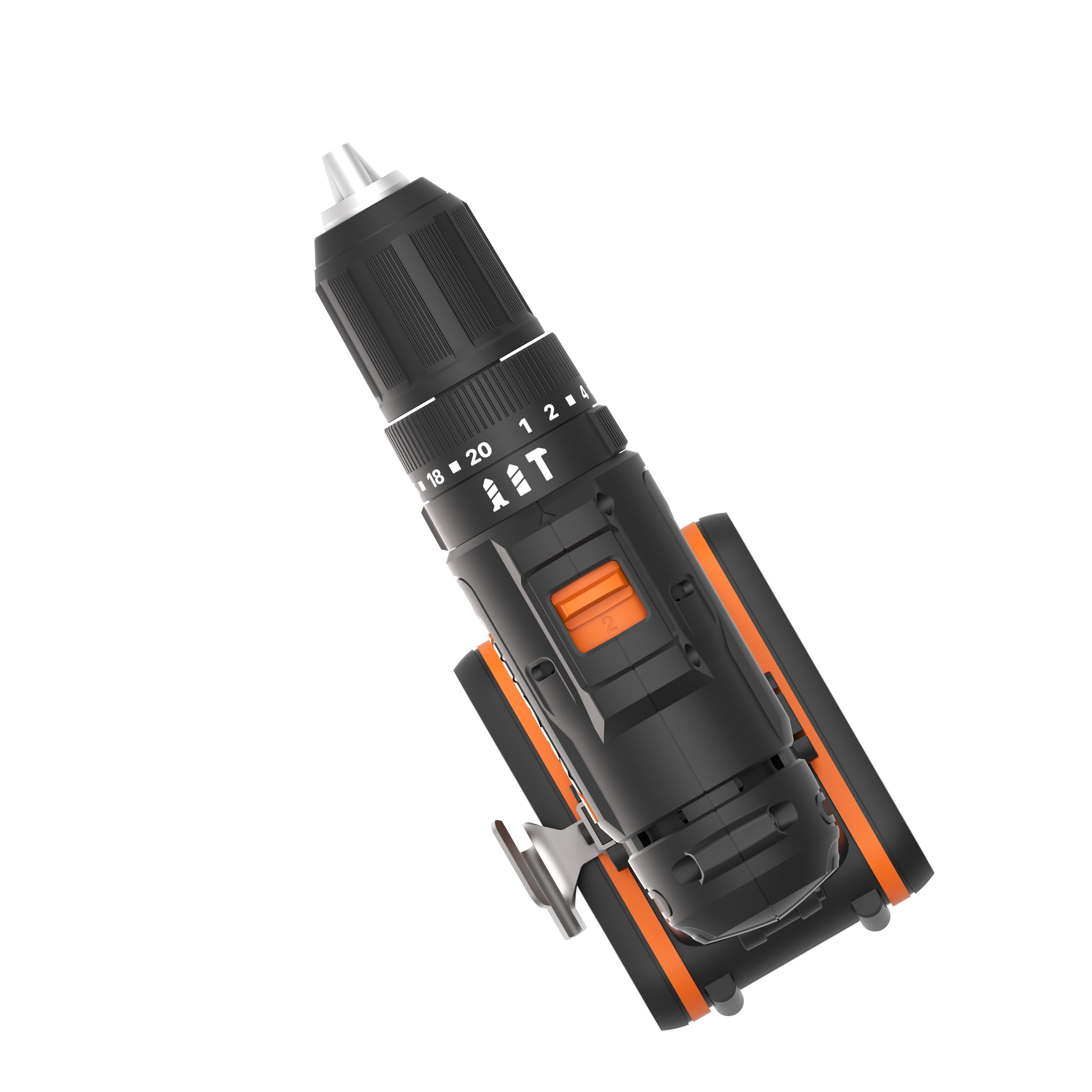 Taladro percutor a batería WORX 20V - 2 baterias :2 baterías de 20V y 2,0Ah - cargador de batería rápido de 1 hora, 1 estuche enrollable con 30 brocas y puntas, 1 maletín de transporte - POWERSHARE - 20