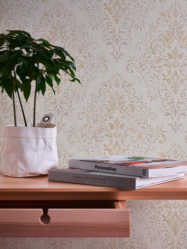 Papel pintado vinilo aplicación cola en pared Urban city Jette 339244 beige  A.S. CREATION 53cmx10.05m superlavable apto para cocinas o baños