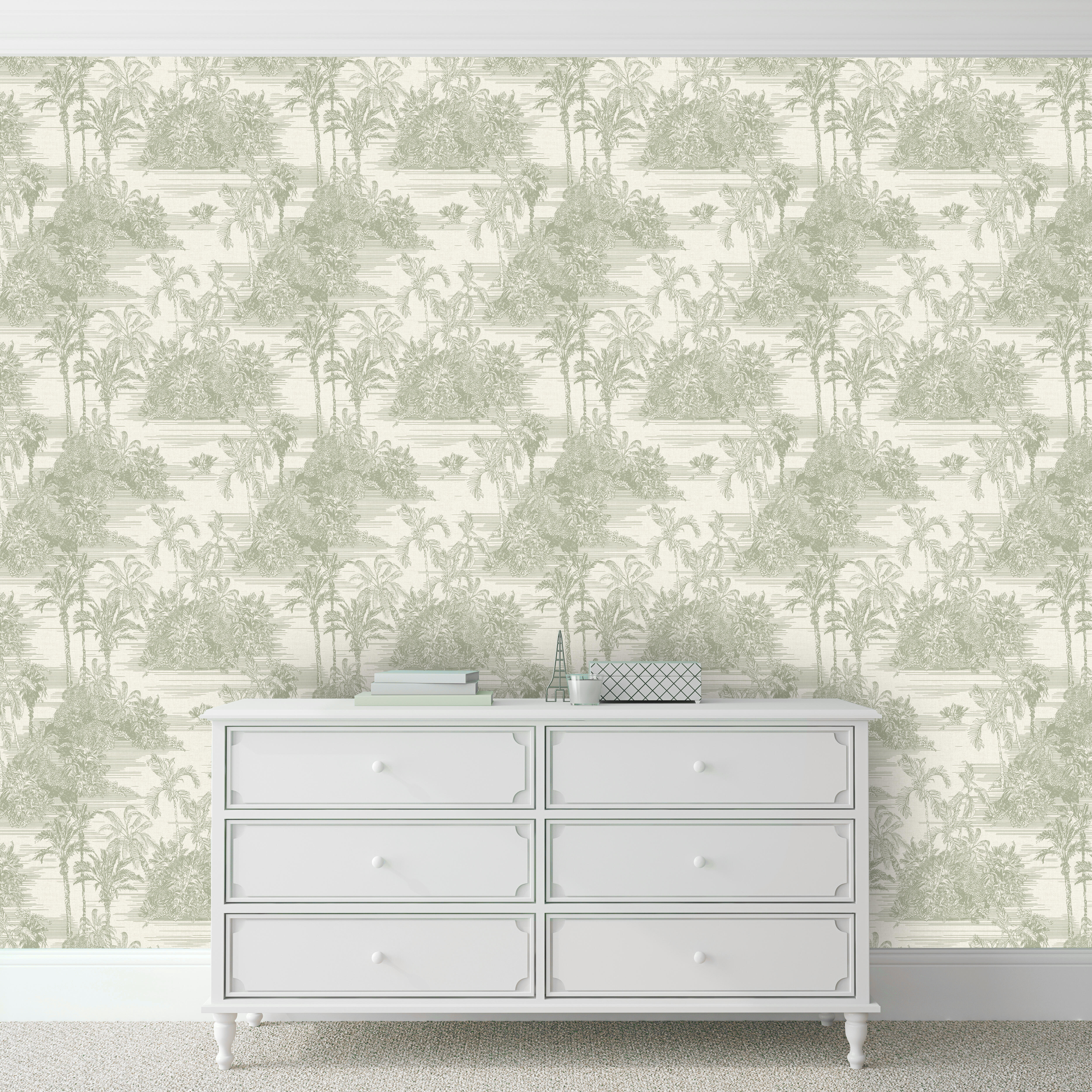 Papel pintado vinilo aplicación cola en pared Naturaleza Toile jouy verde  UGEPA 53cmx10.05m superlavable - 2