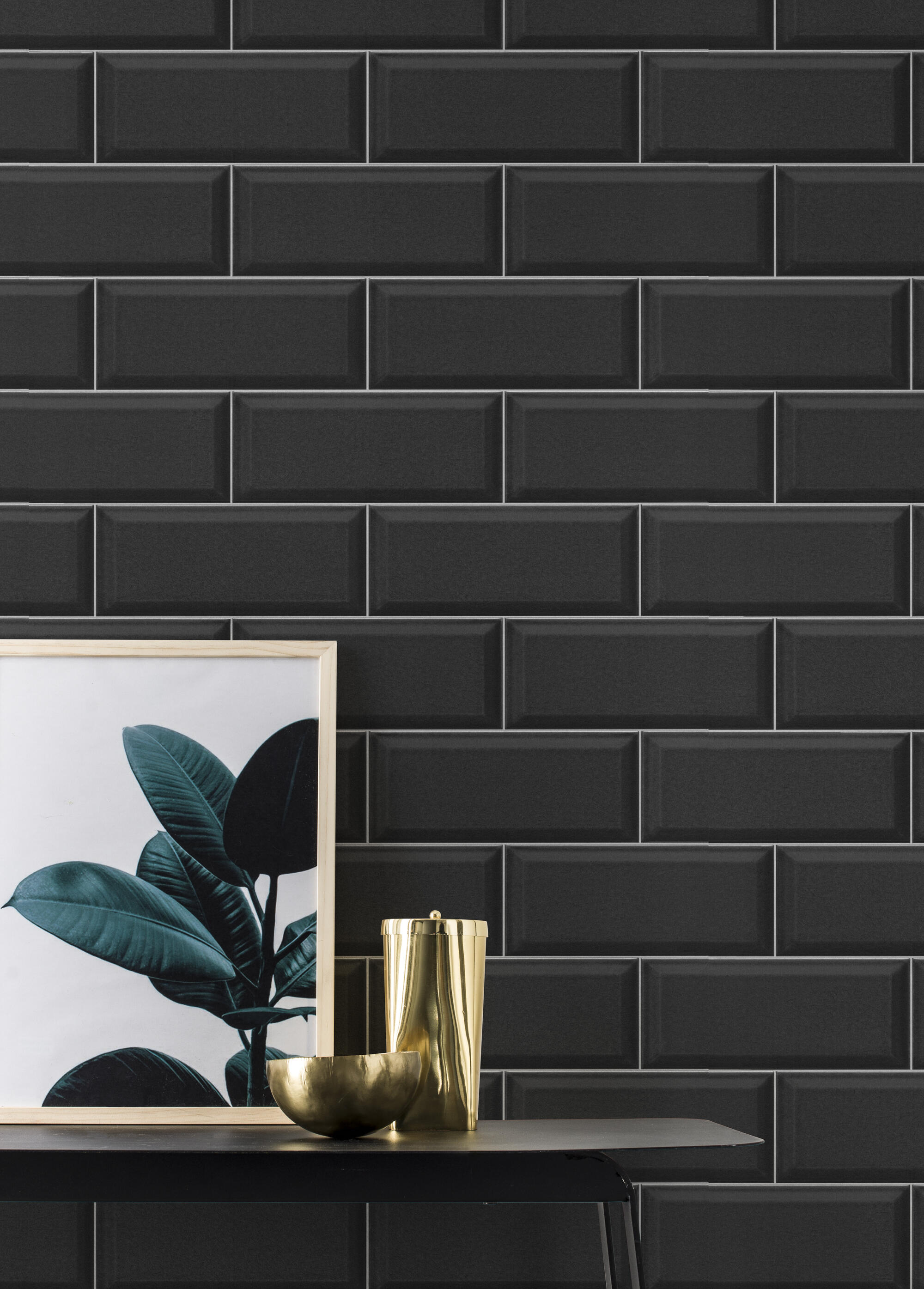 Papel pintado vinilo aplicación cola en pared imitación material materiales 61 utility negro rasch 53cmx10.05m superlavable apto para cocinas o baños