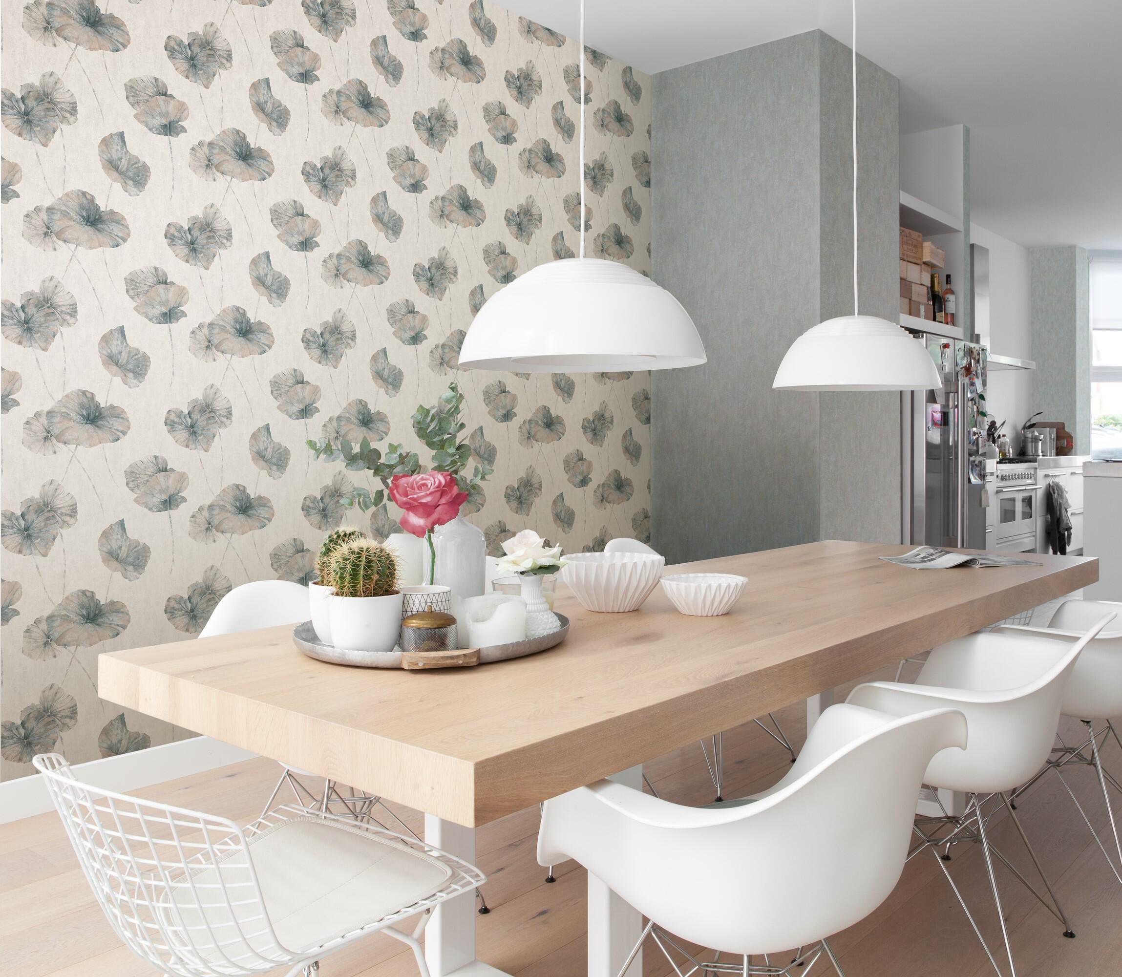 Papel pintado vinilo aplicación cola en pared naturaleza floral 20 utility multicolor rasch 53cmx10.05m lavable