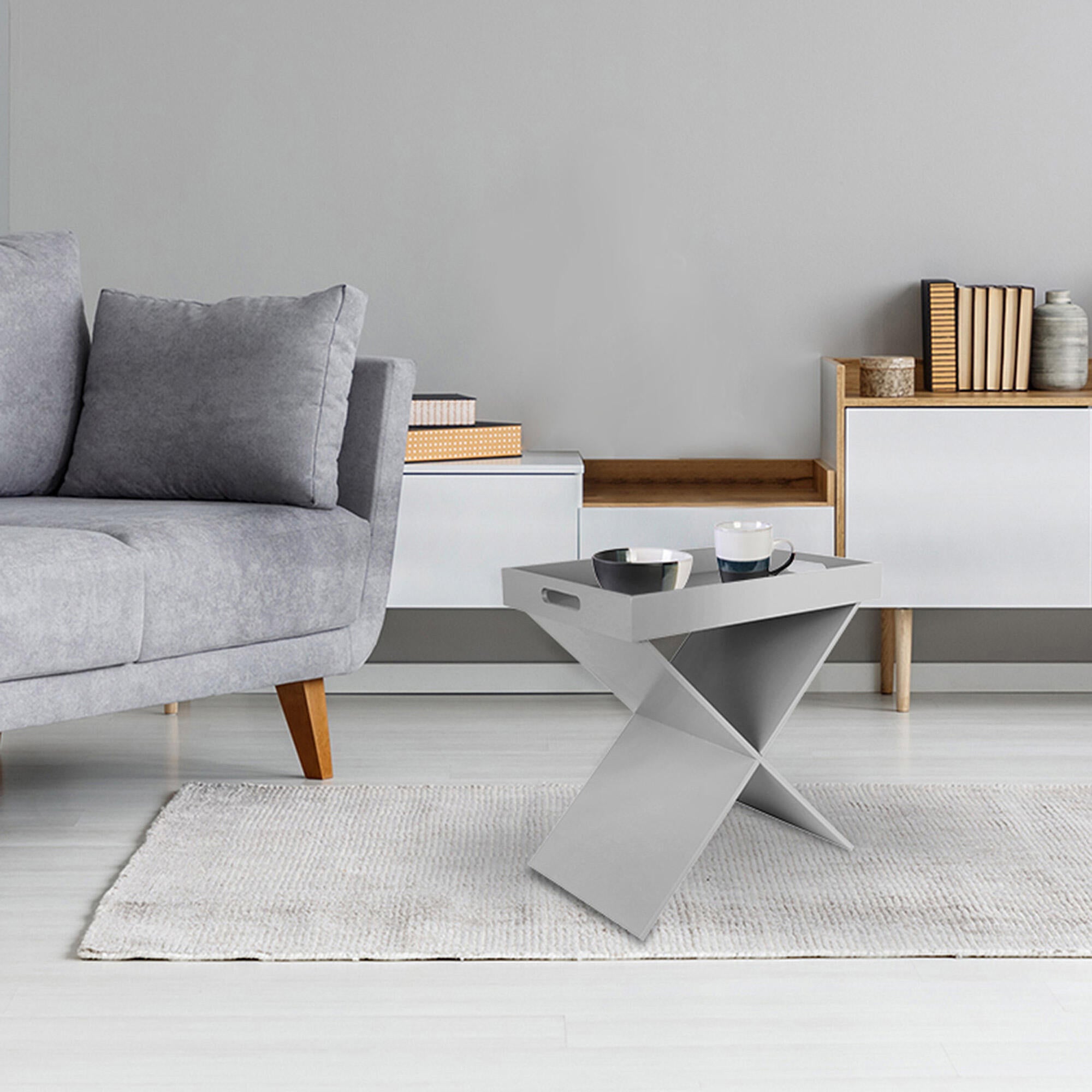 Mesa auxiliar rectangular de mdf color gris de 32x32x46cm