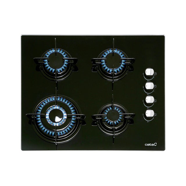 Placa de cozinha a gás butano/natural 4 zonas de calor 59 x 51 cm preto Cata Cristal CHI 6031 4ZC