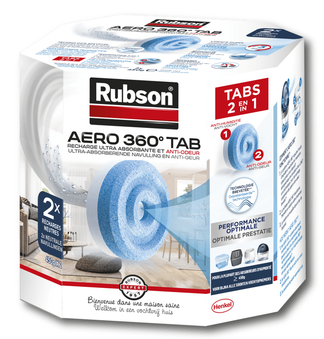 Lot de 2 recharges tablette pour absorbeur d'humidité RUBSON Aéro 360° 20 m²