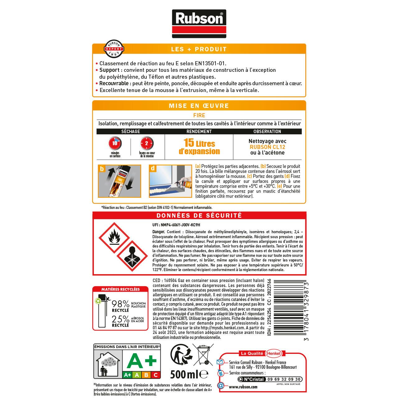 Mousse expansive Résiste au feu b2 RUBSON blanc 500ml - 7