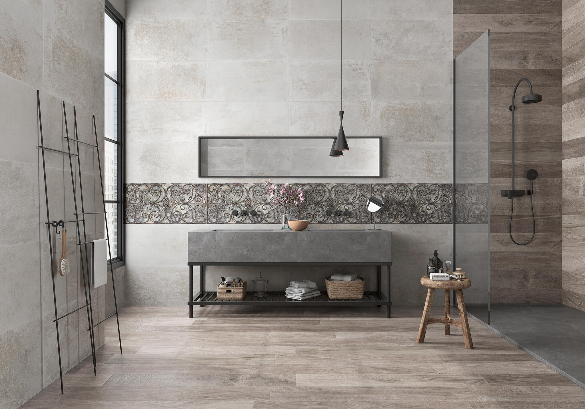 Suelo porcelánico Foundry efecto piedra ceniza 45x90 cm SALONI | Leroy ...