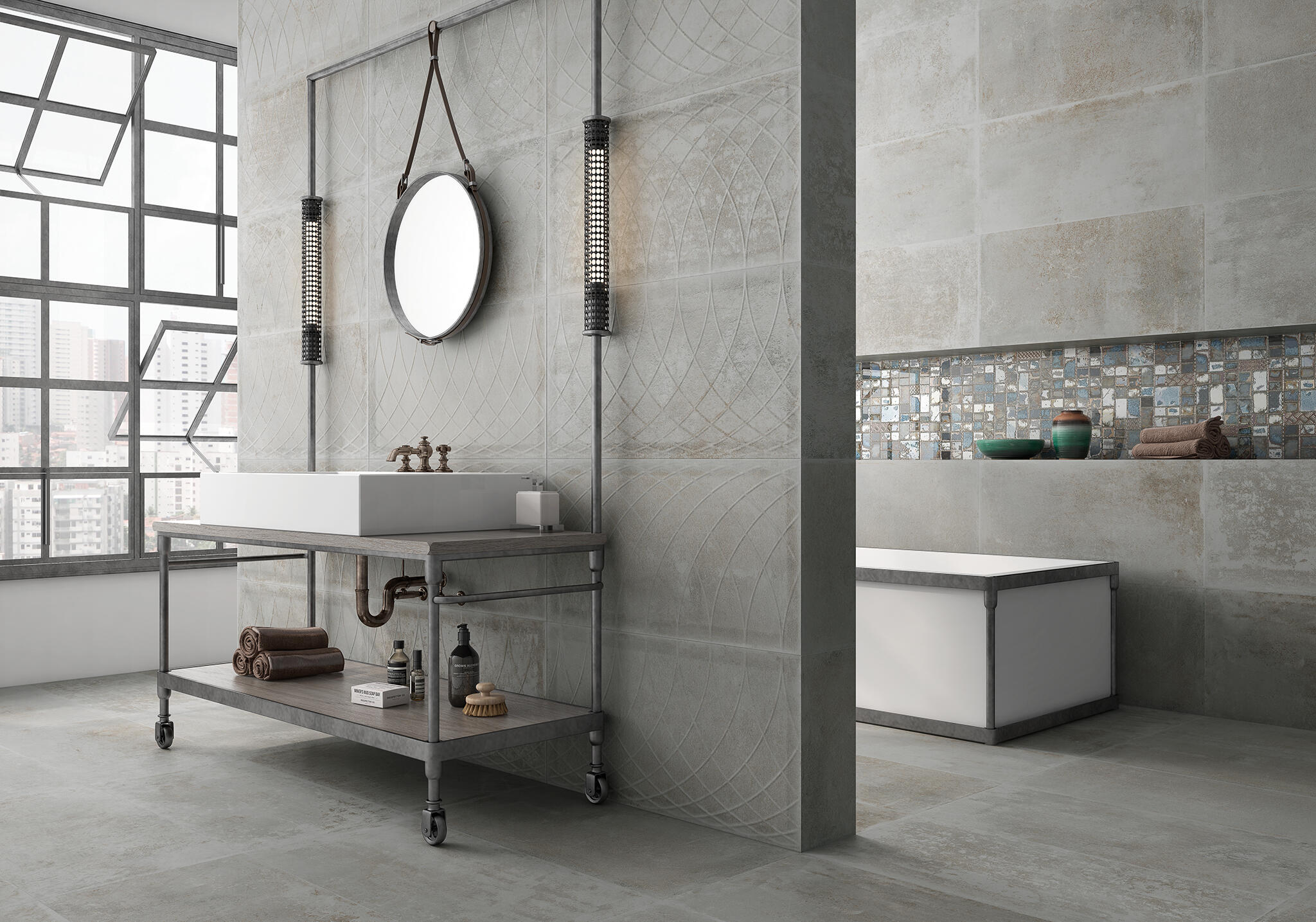 Suelo porcelánico Foundry efecto metal gris 45x90 cm SALONI | Leroy Merlin