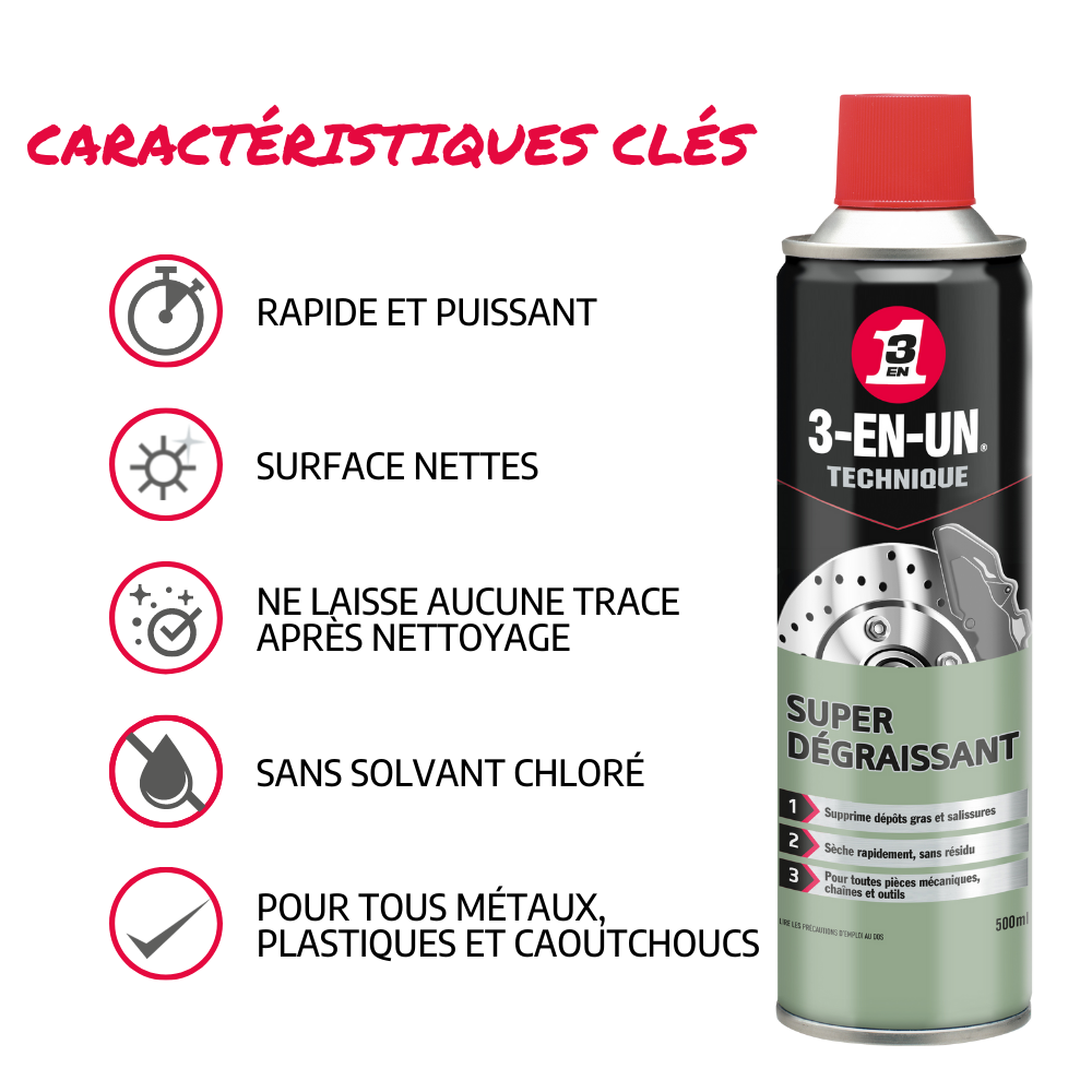 Super dégraissant en aérosol, 500ml, 3-EN-UN TECHNIQUE - 2