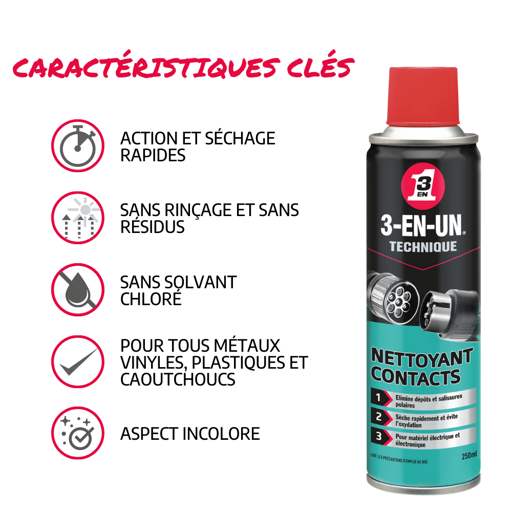 Nettoyant contacts électriques 3-EN-UN TECHNIQUE en aérosol 250 ml - 2