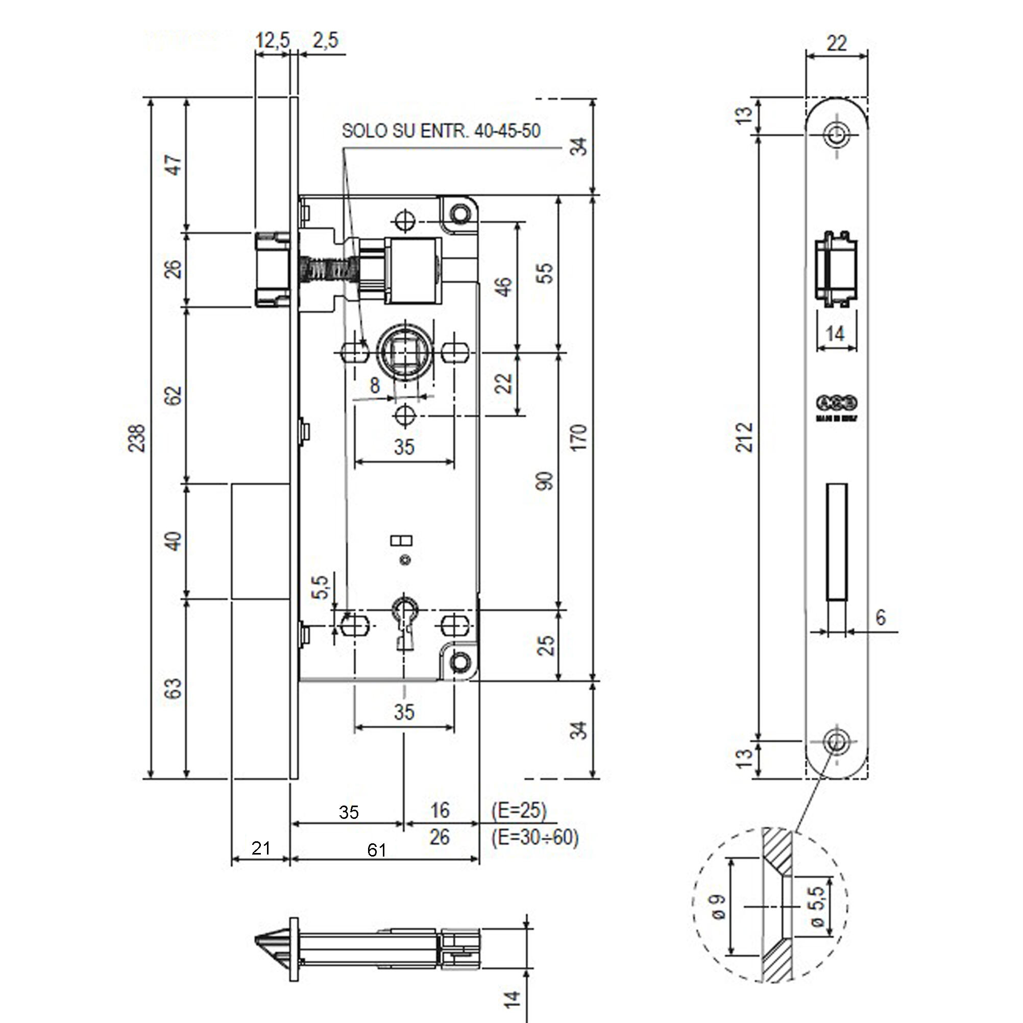 Serratura da infilare con cilindro Serratura patent interasse 90 mm - 3