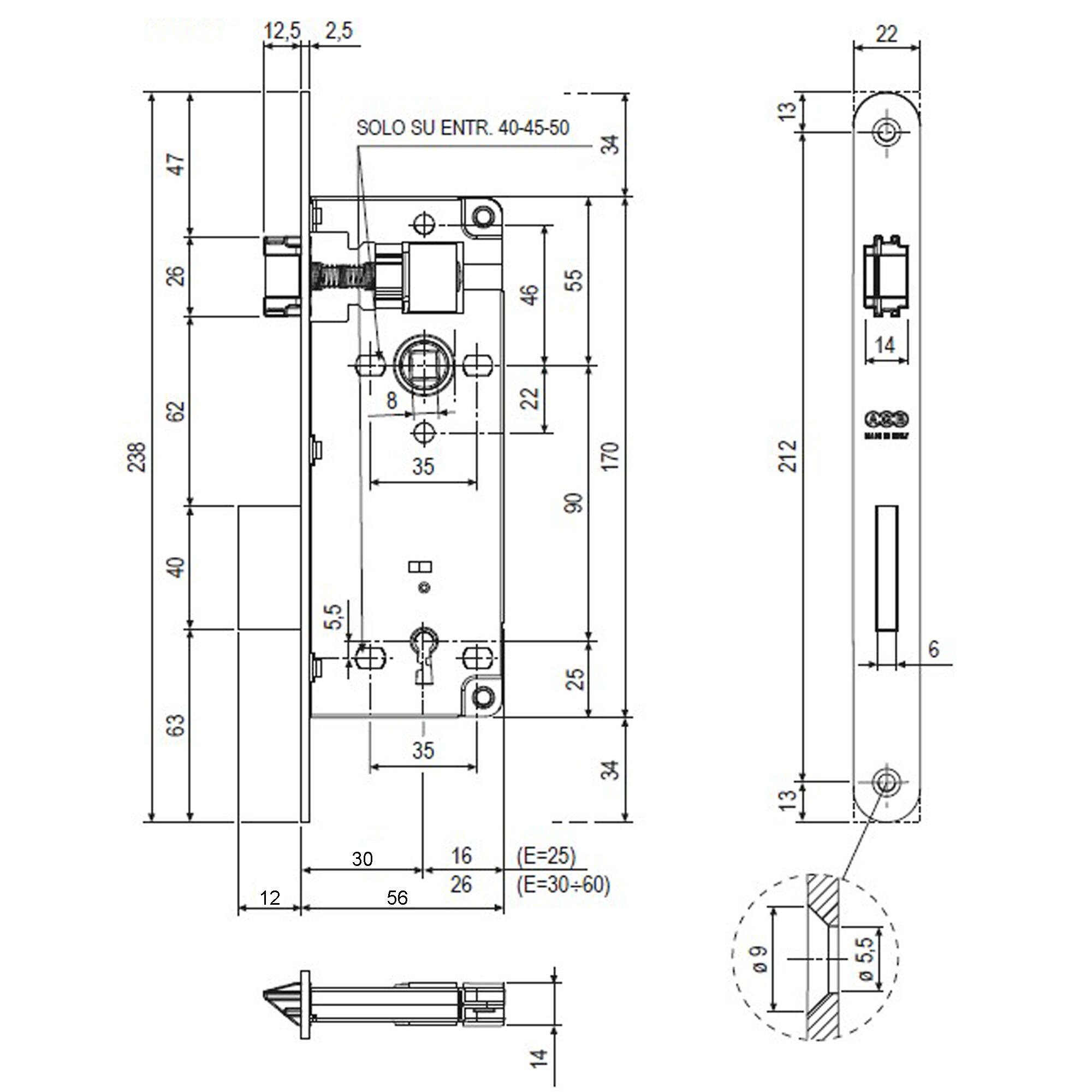 Serratura da infilare con cilindro Serratura patent interasse 90 mm - 3