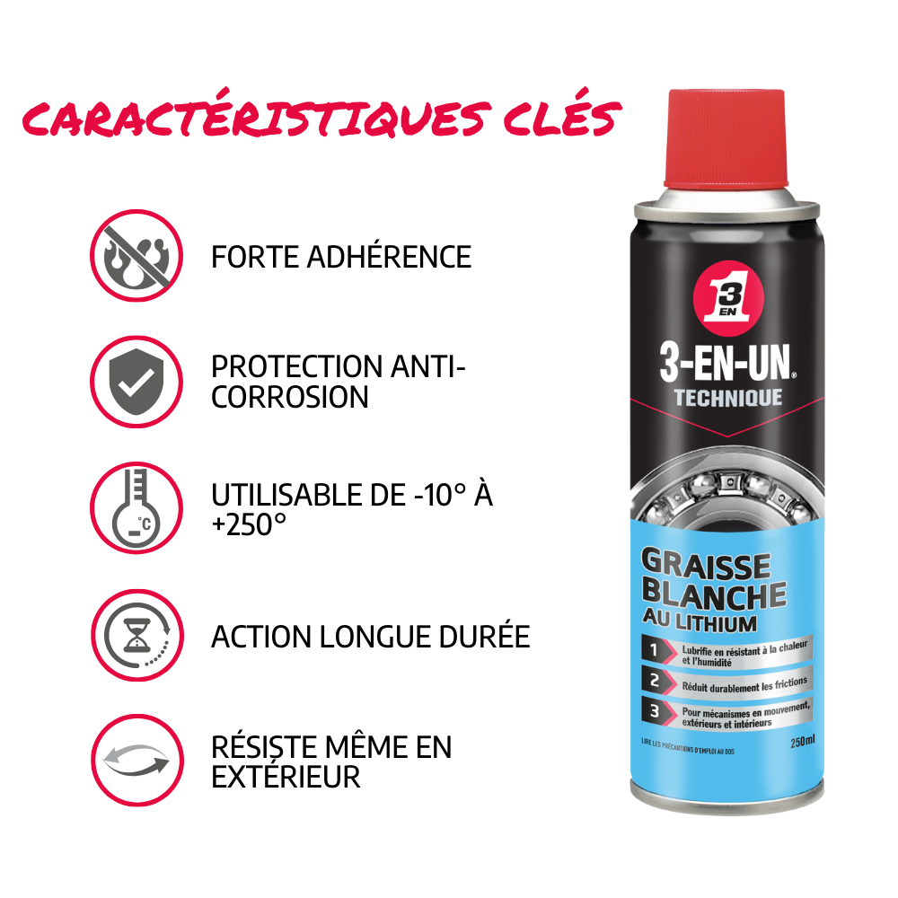 Graisse blanche au lithium en aérosol, 250 ml 3-EN-UN TECHNIQUE - 2
