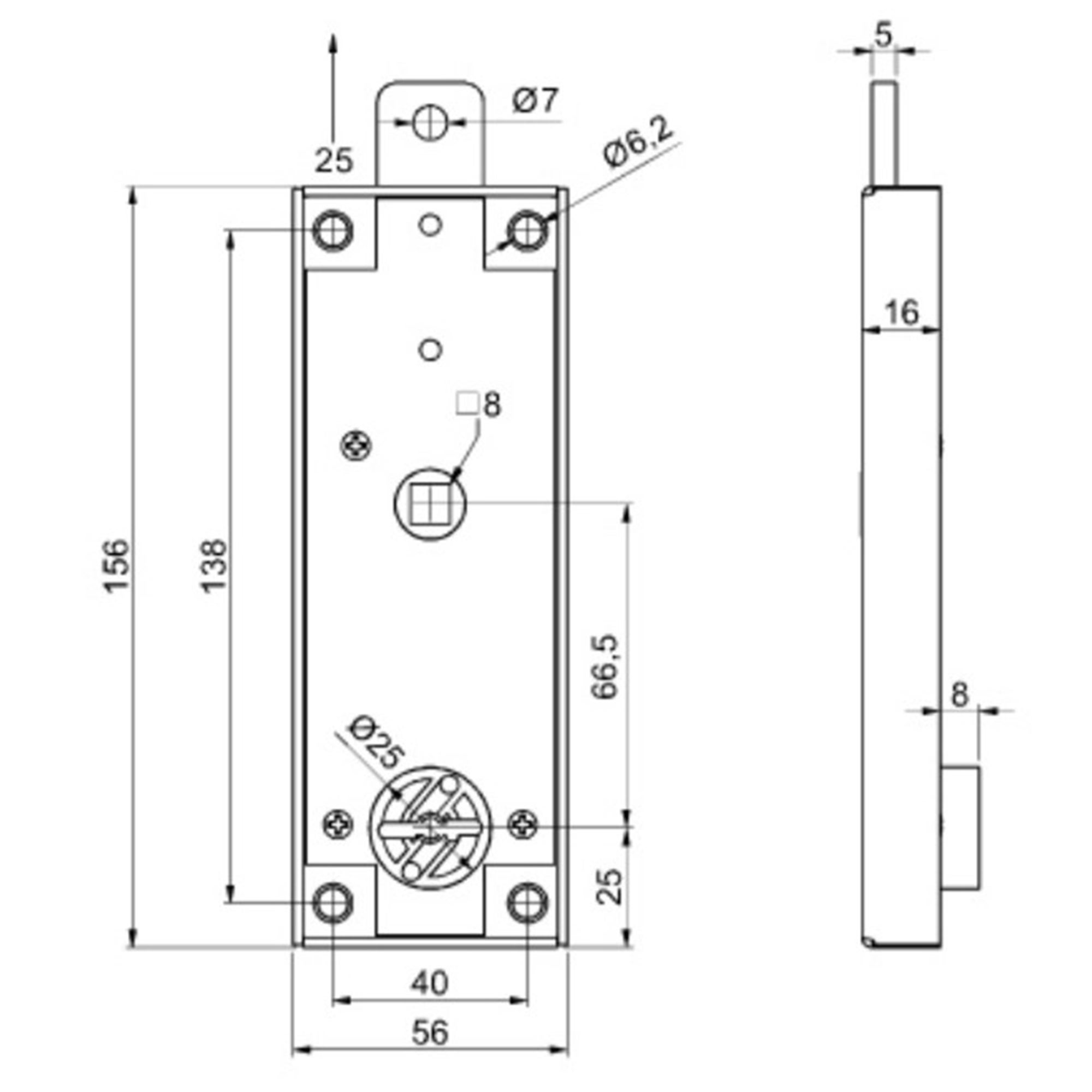 Serratura per porta garage 2240 L 56 x H  156 mm interasse 67 mm - 3