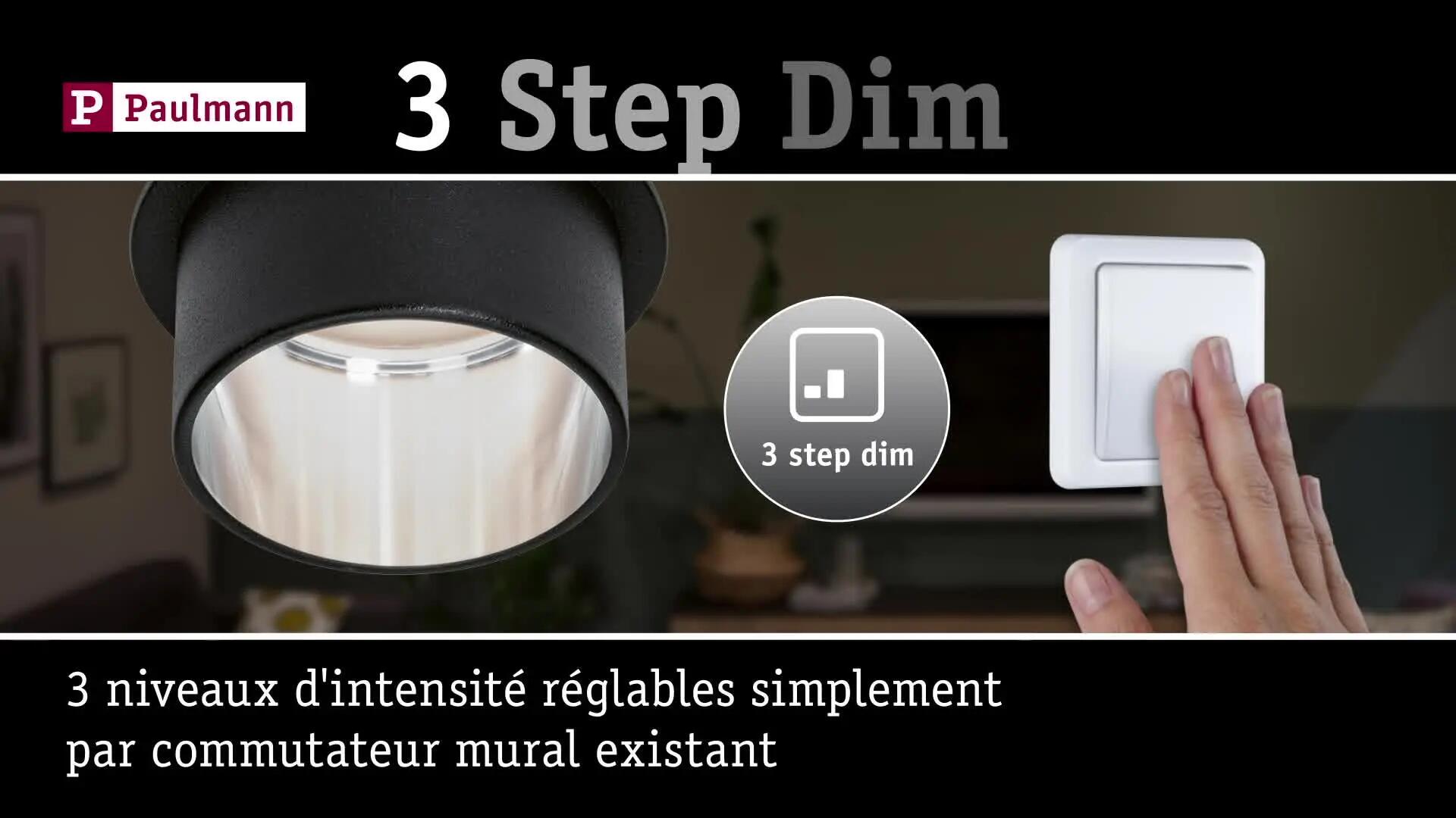 Kit 3 spots à encastrer fixe Gil module led, 2700K PAULMANN rond noir acier - 11