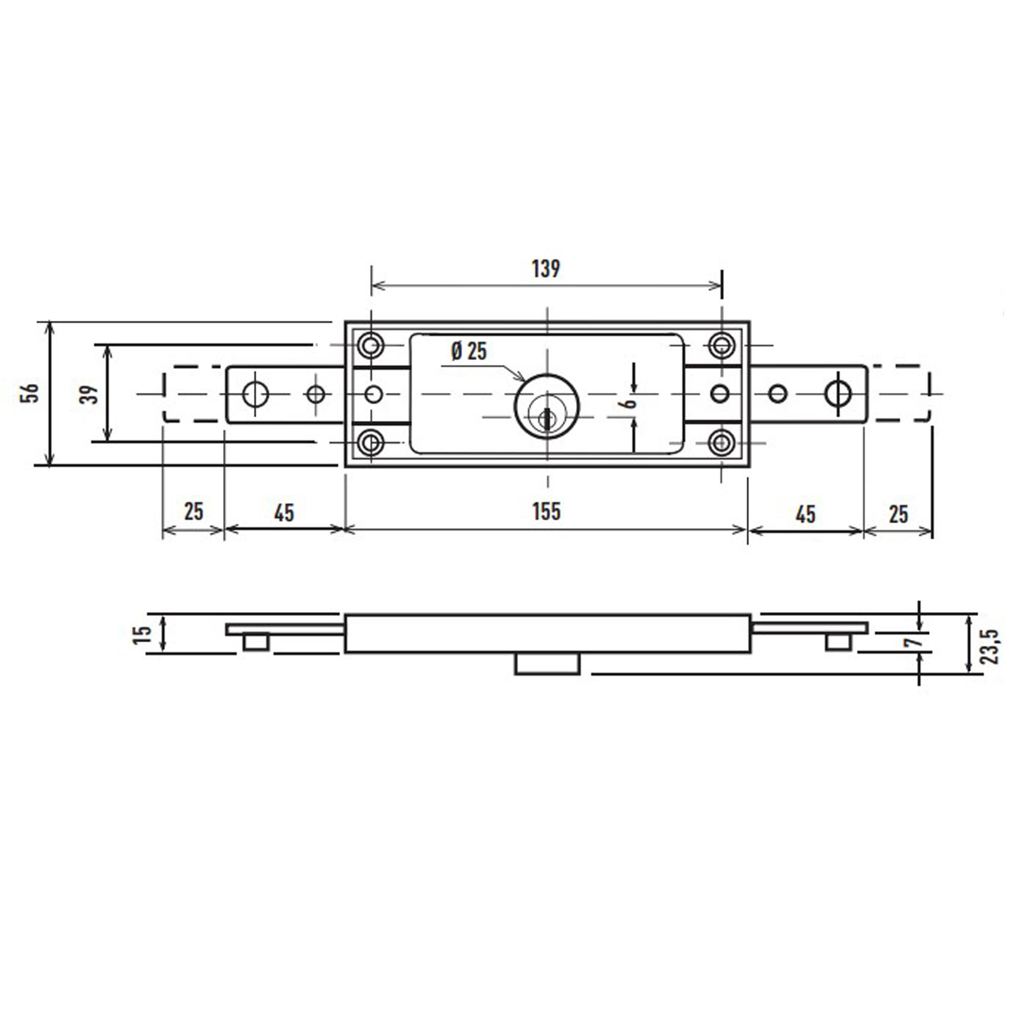 Serratura da infilare senza cilindro C1600 cilindro per porta garage o cantina, entrata 0 cm, interasse 0 mm - 3