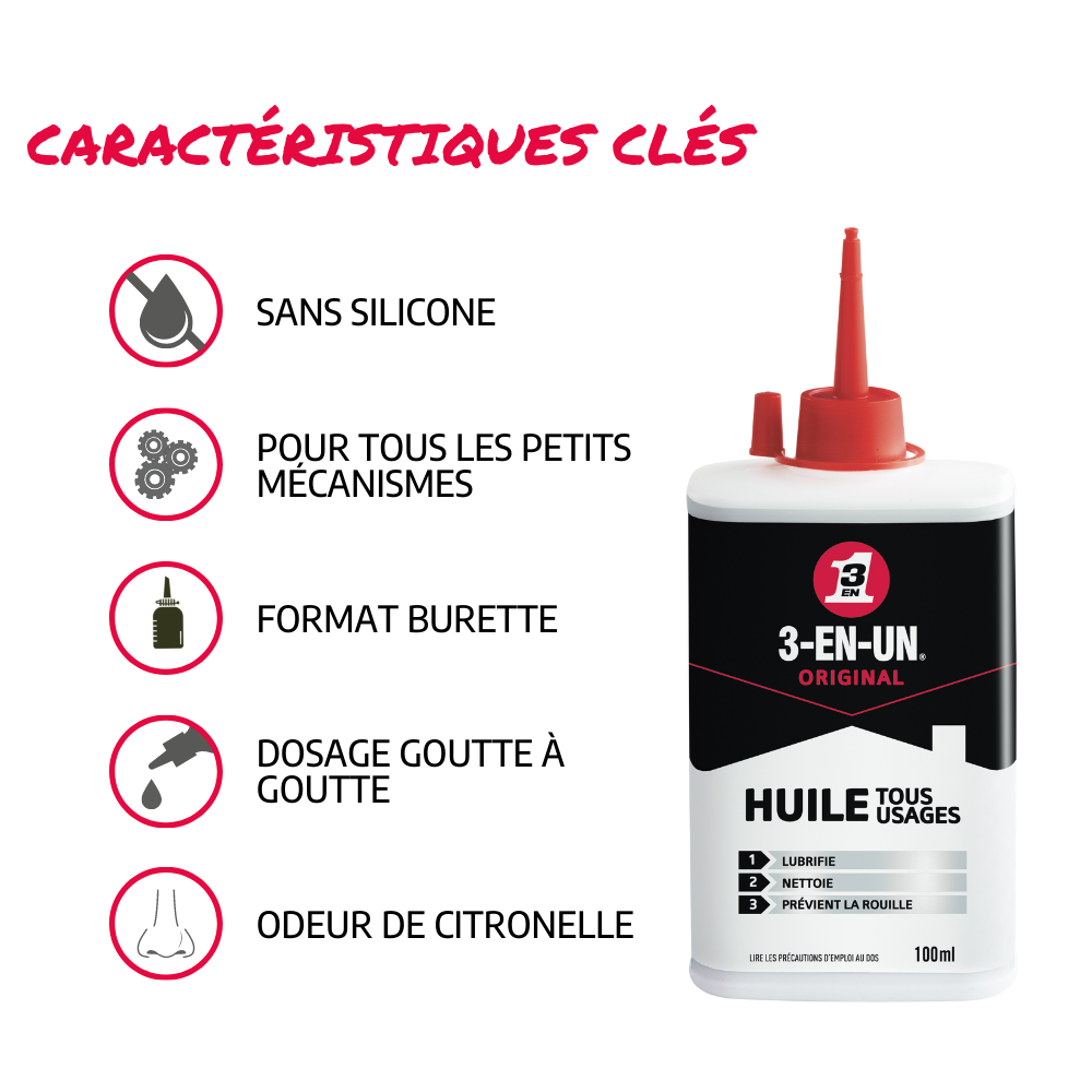 Lubrifiant et dégrippant 3-EN-UN en burette 100 ml - 2