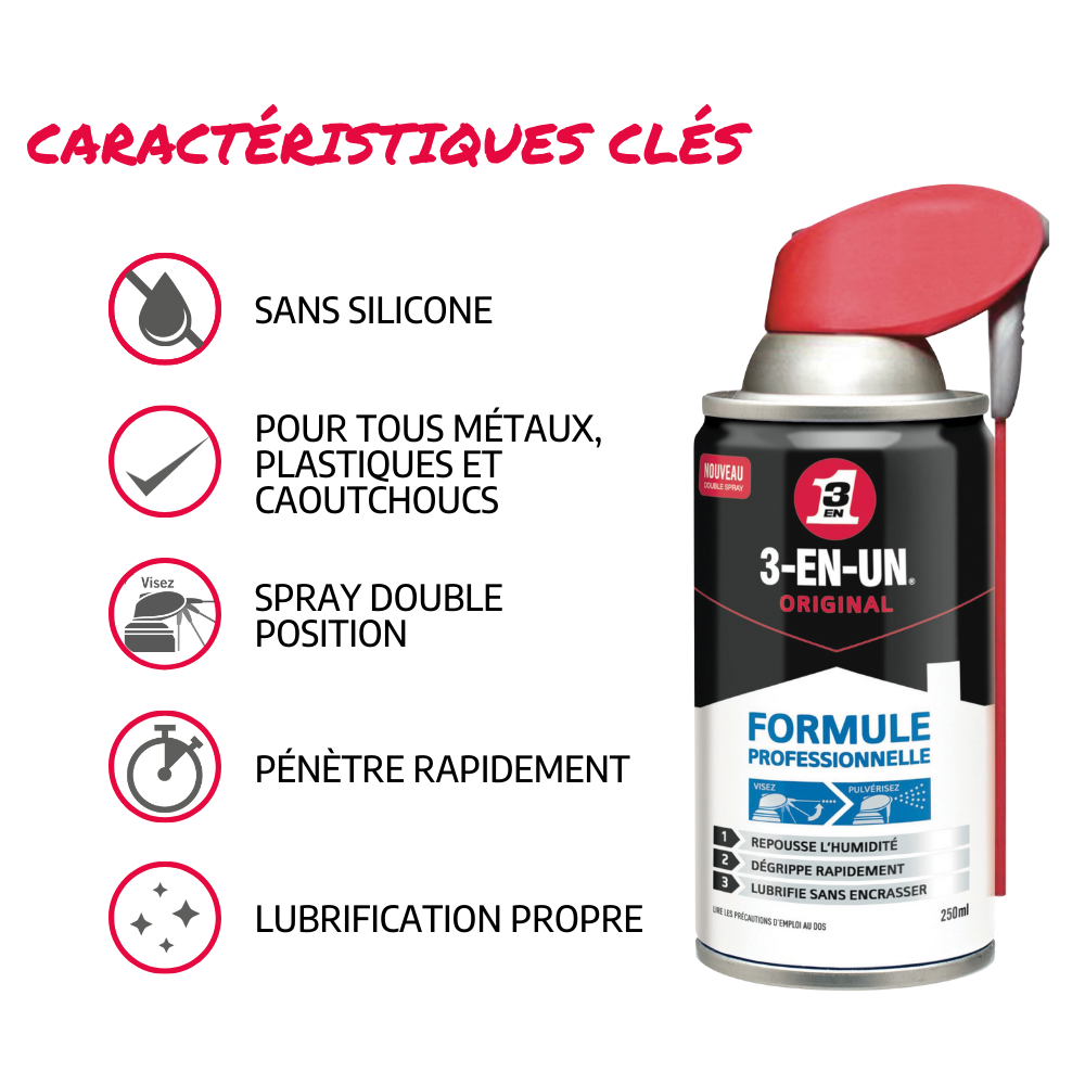 Lubrifiant multifonction en aérosol, 250 ml 3-EN-UN - 2