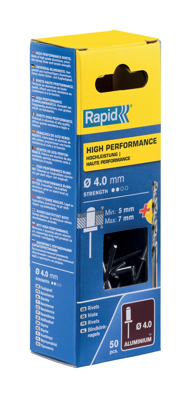 Remache ø4 x10 mm de aluminio y broca 50 unidades