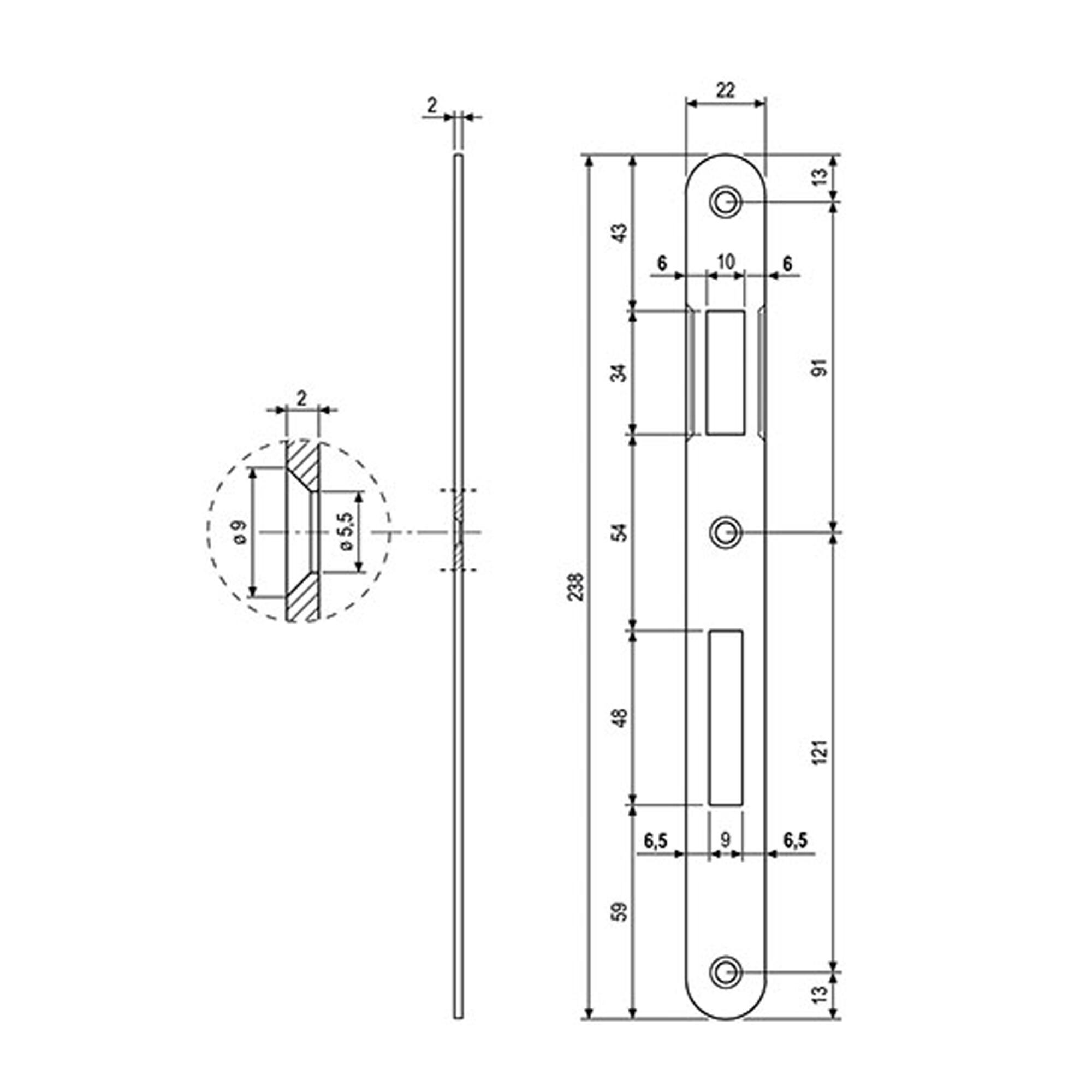 Incontro in acciaio  cromato satinato H 238 x Sp 2 x L 22 mm - 2