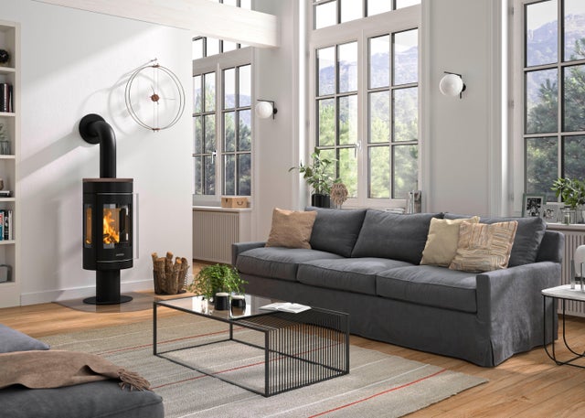 Poêle à bois JUSTUS Meva noir / rouge, 5.5 kW