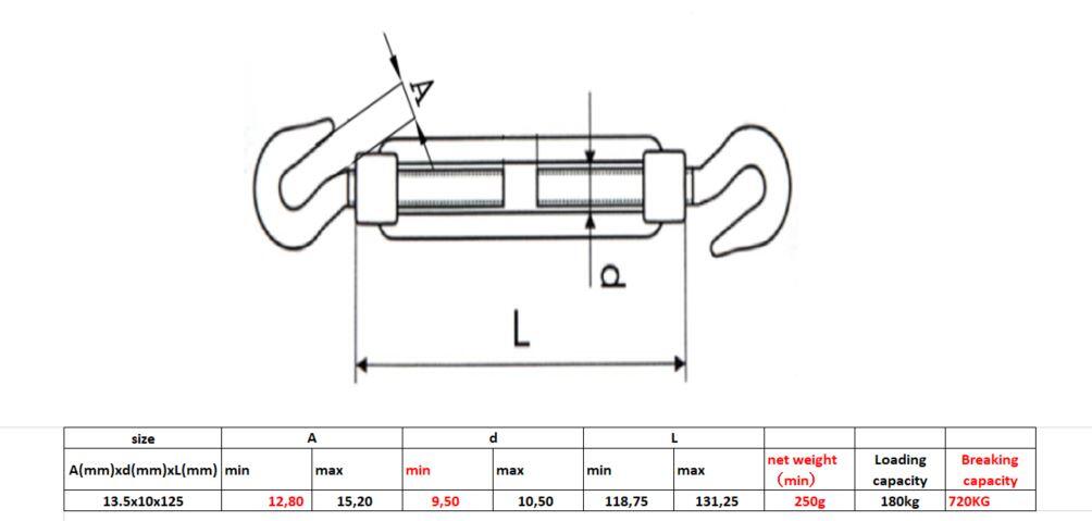 Tenditore per cavo gancio/gancio STANDERS CW12-4X in acciaio zincato  Ø 10 mm 180 kg - 3