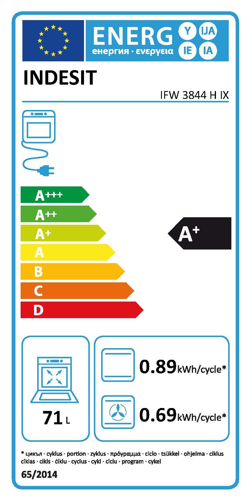 Forno de encastrar multifunções 59.5 x 59.5 x 55.1 cm cinza Indesit IFW 3844 H IX - 3