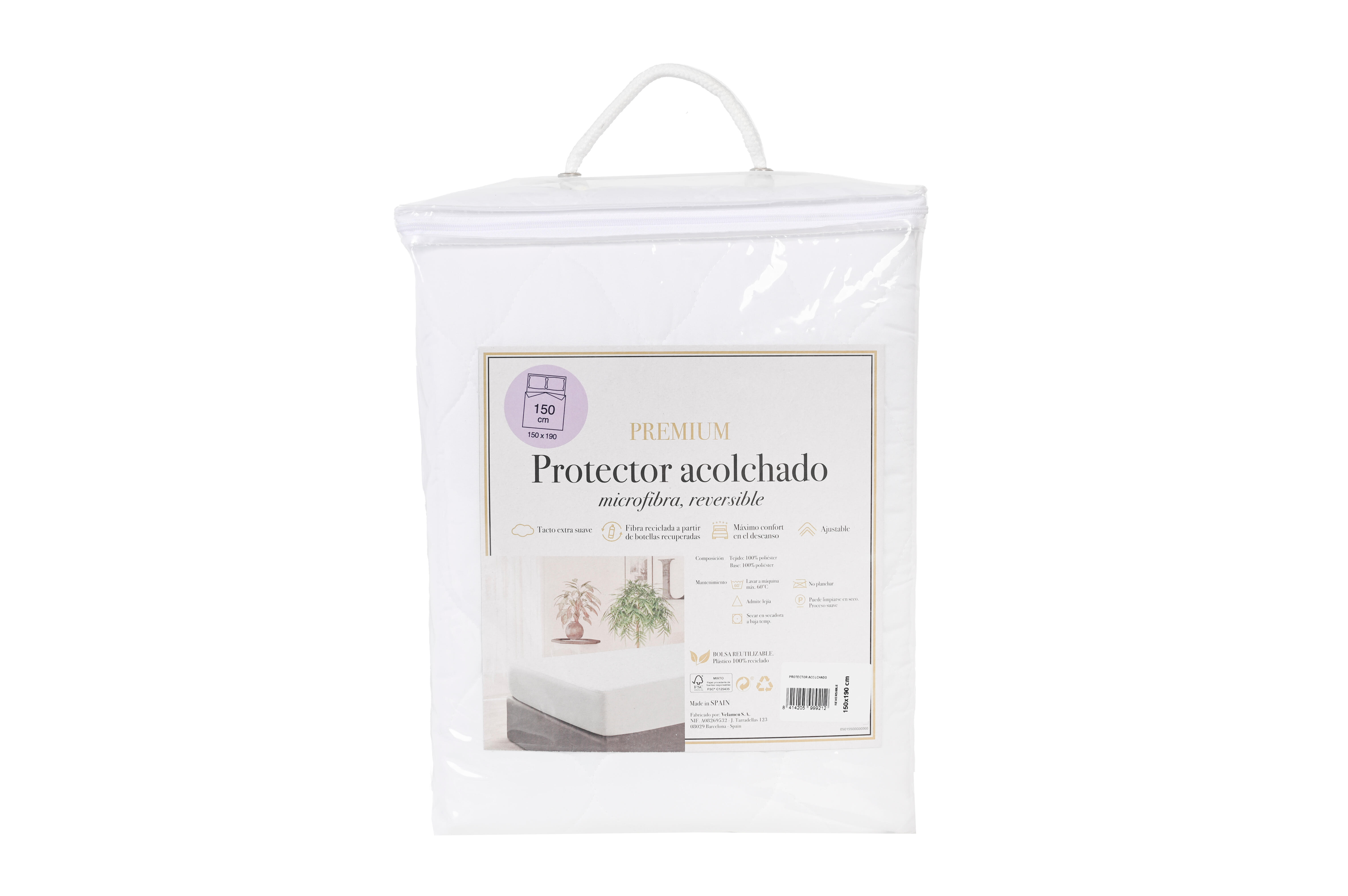 Cubre colchón Microfibra Reversible poliéster blanco para cama de 150 cm - 6