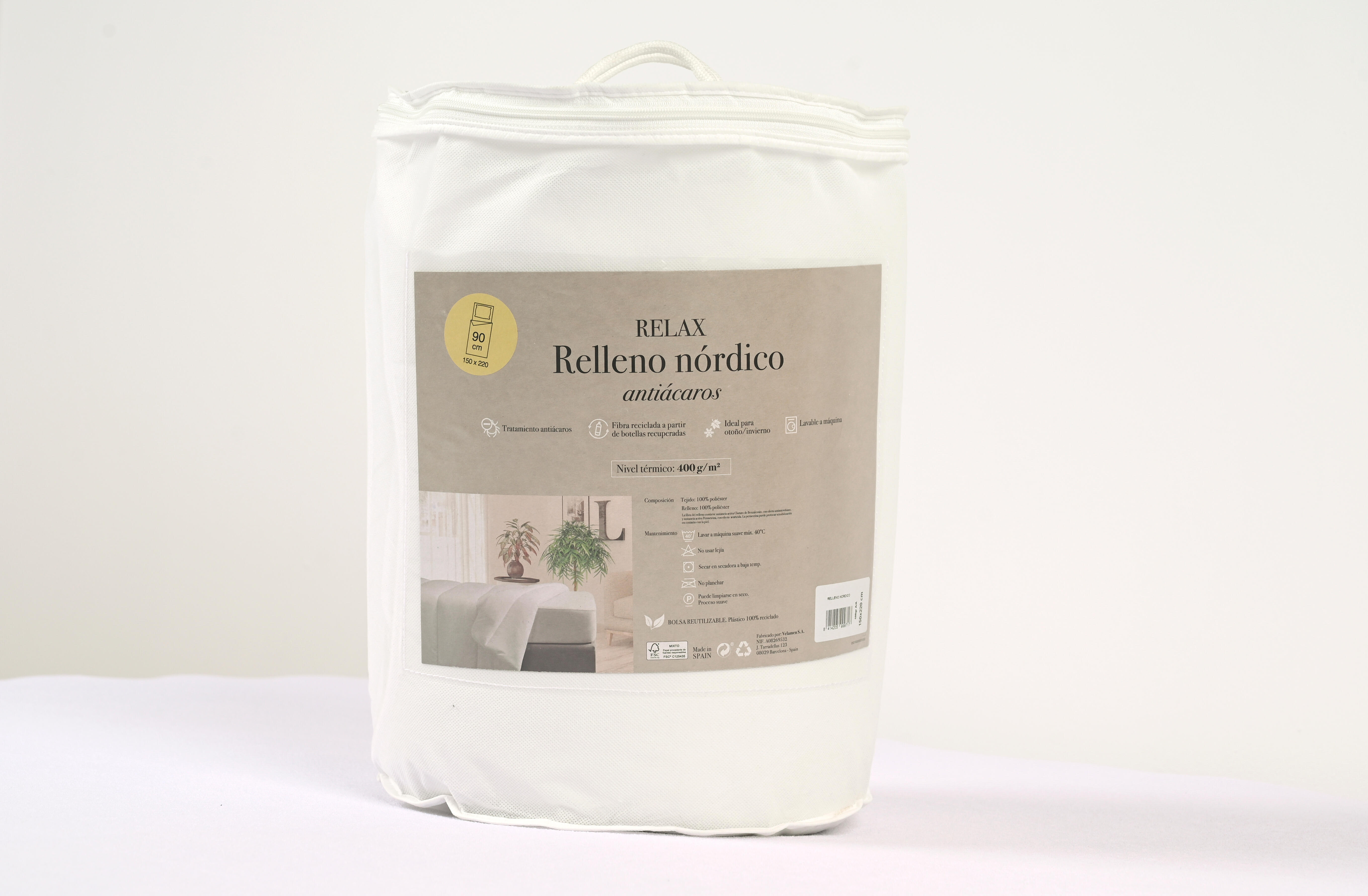 Relleno nórdico antiácaros blanco fibra hueca poliéster 400 g para cama de 150 cm largo 220 cm - 11