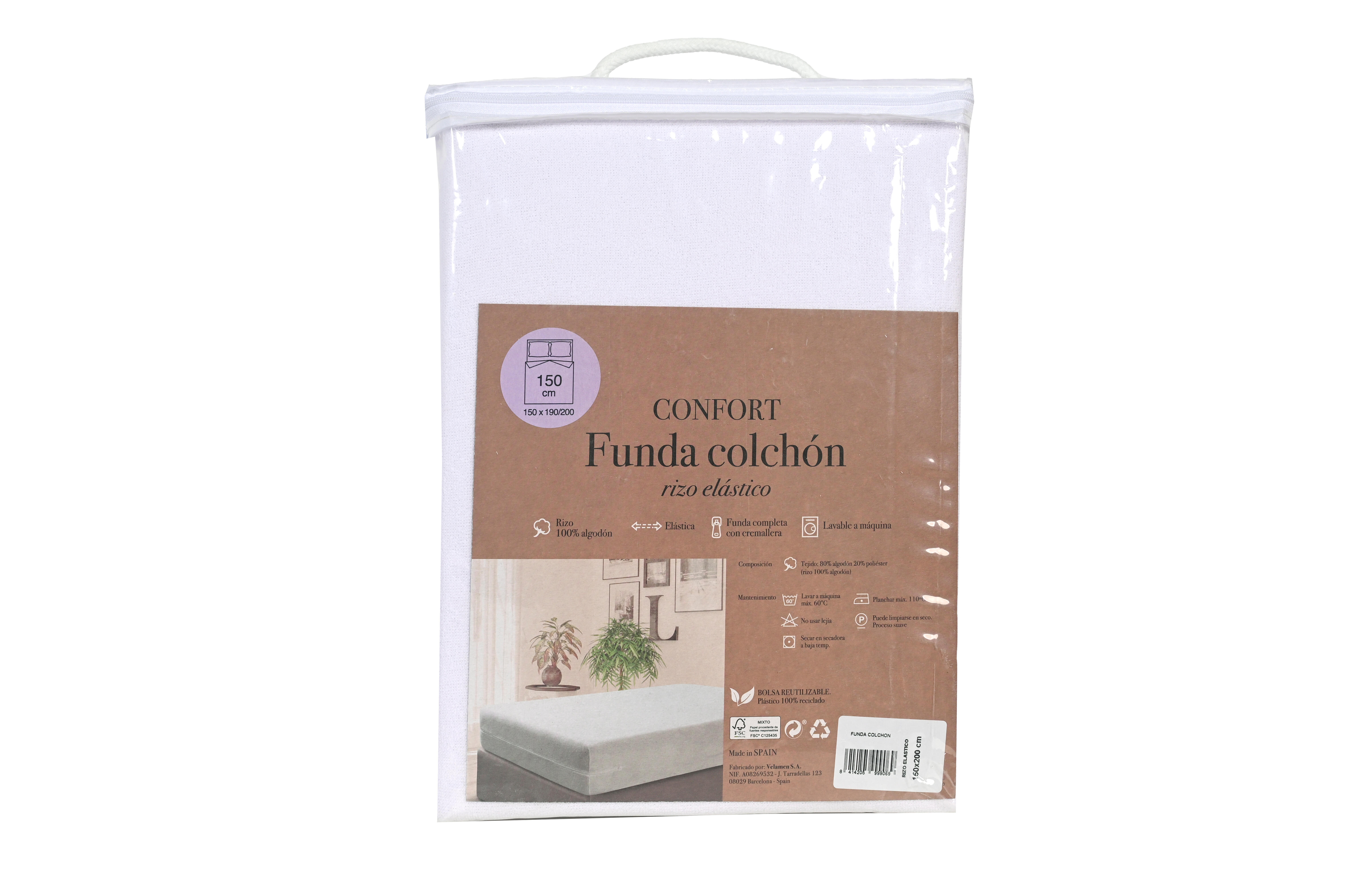 Funda de colchón Rizo Elástico tela algodón blanco para cama de 90 cm - 9
