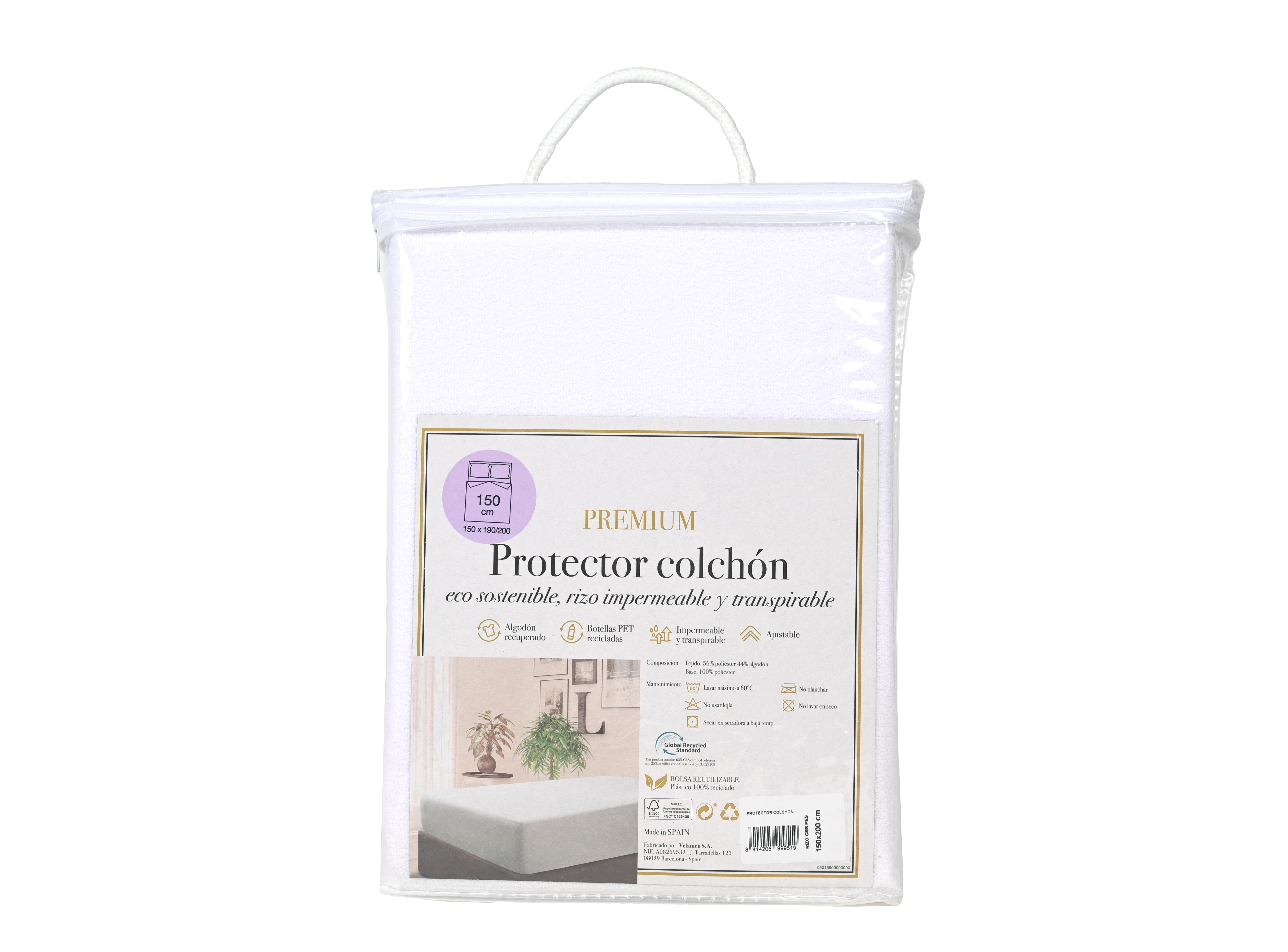 Protector de colchón Rizo Eco poliéster blanco para cama de 135 cm - 12