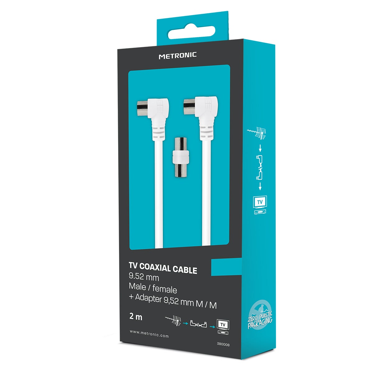 Câble coaxial mâle/femelle coudée, 2m, Metronic - 2