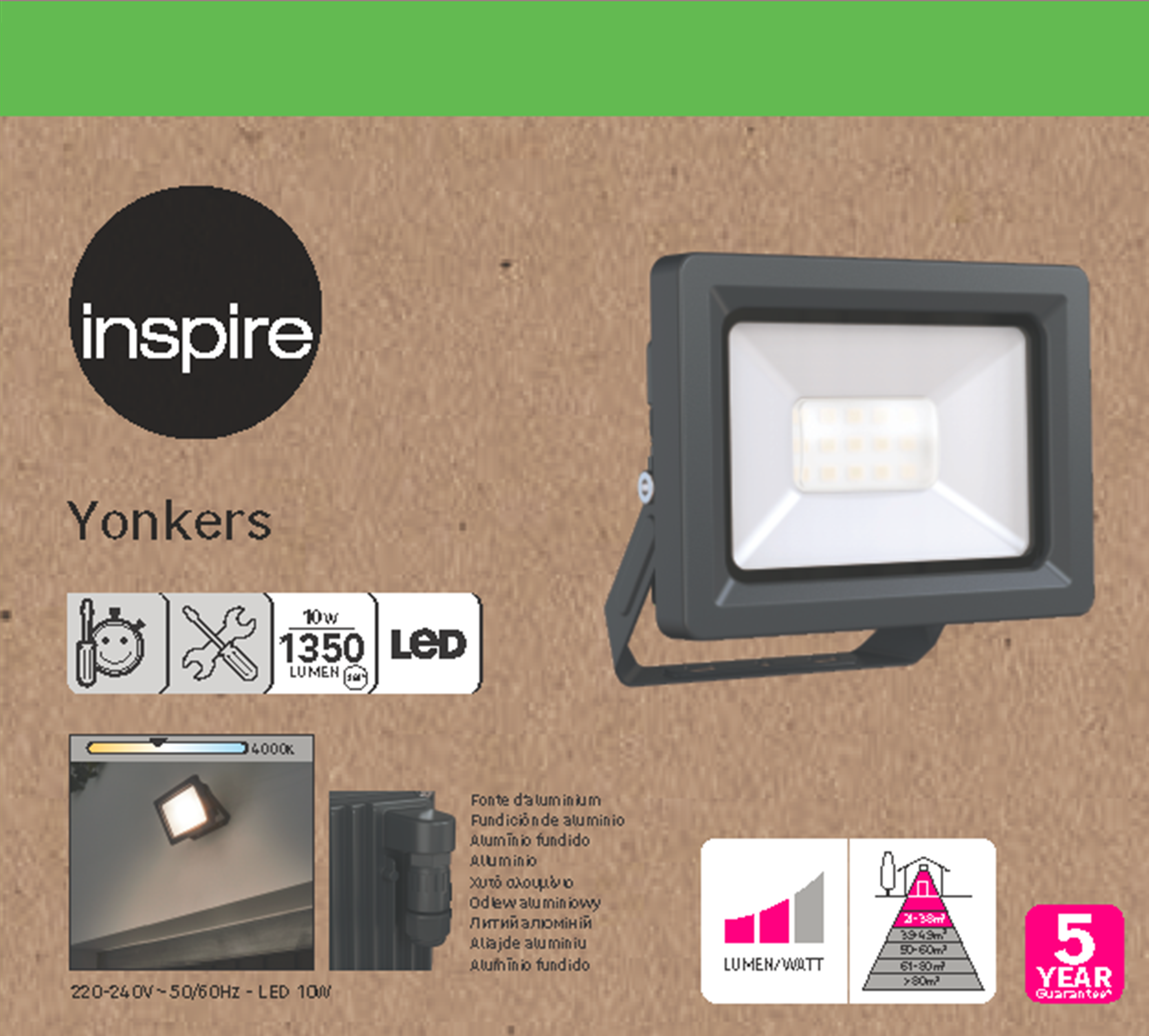 Projetor exterior led Yonkers 4000K 1350lm IP65 cinza Inspire - 12